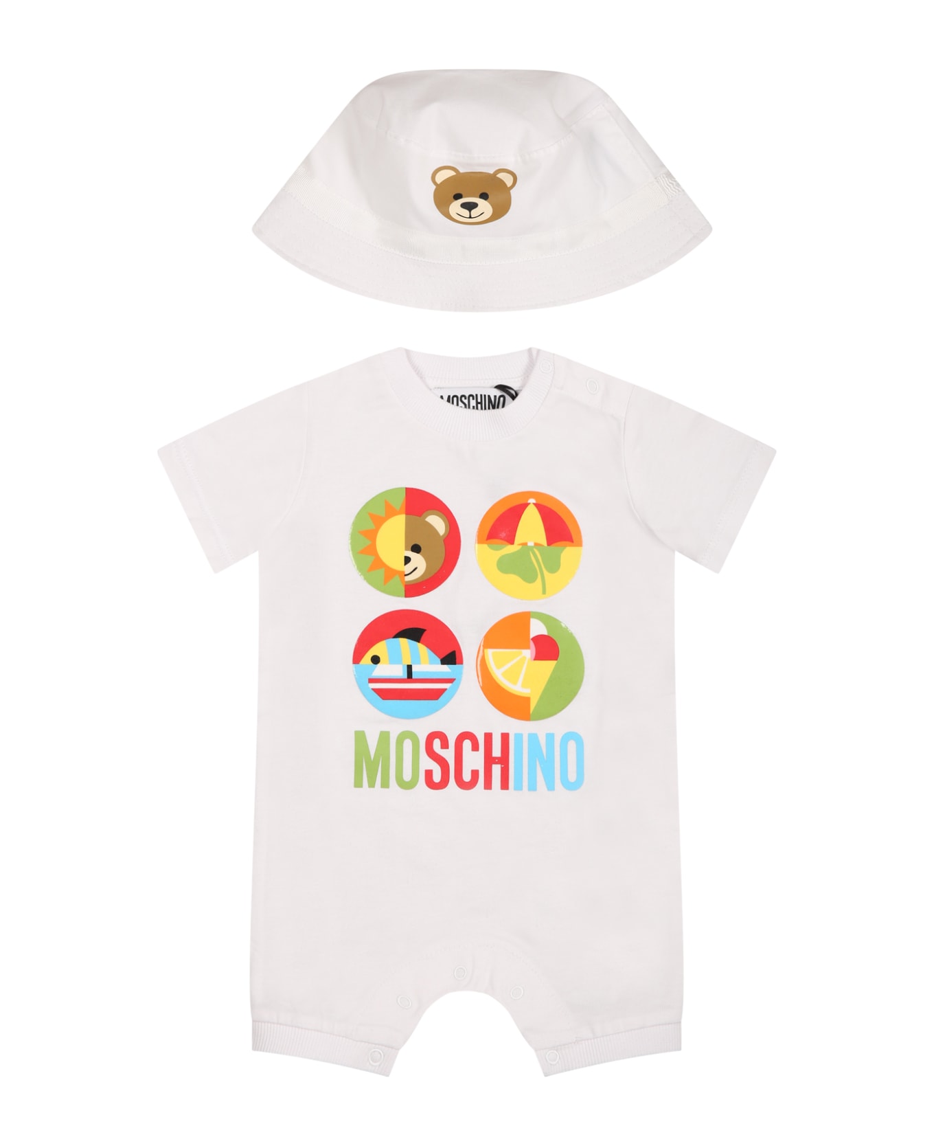 Moschino White Set For Babies With Print And Teddy Bear - White