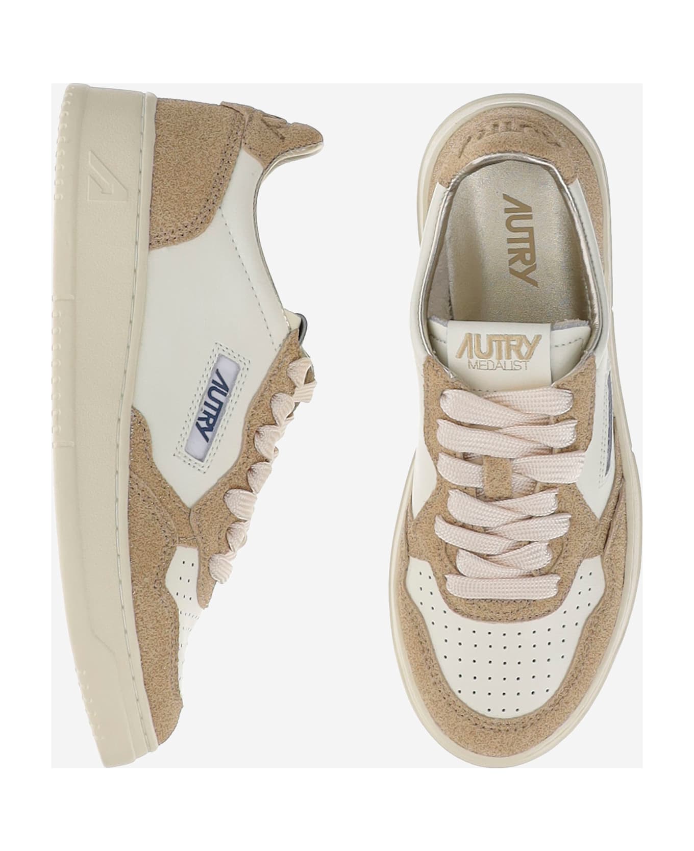 Autry Beige And Brown Leather Medalist Low Sneakers - Brown