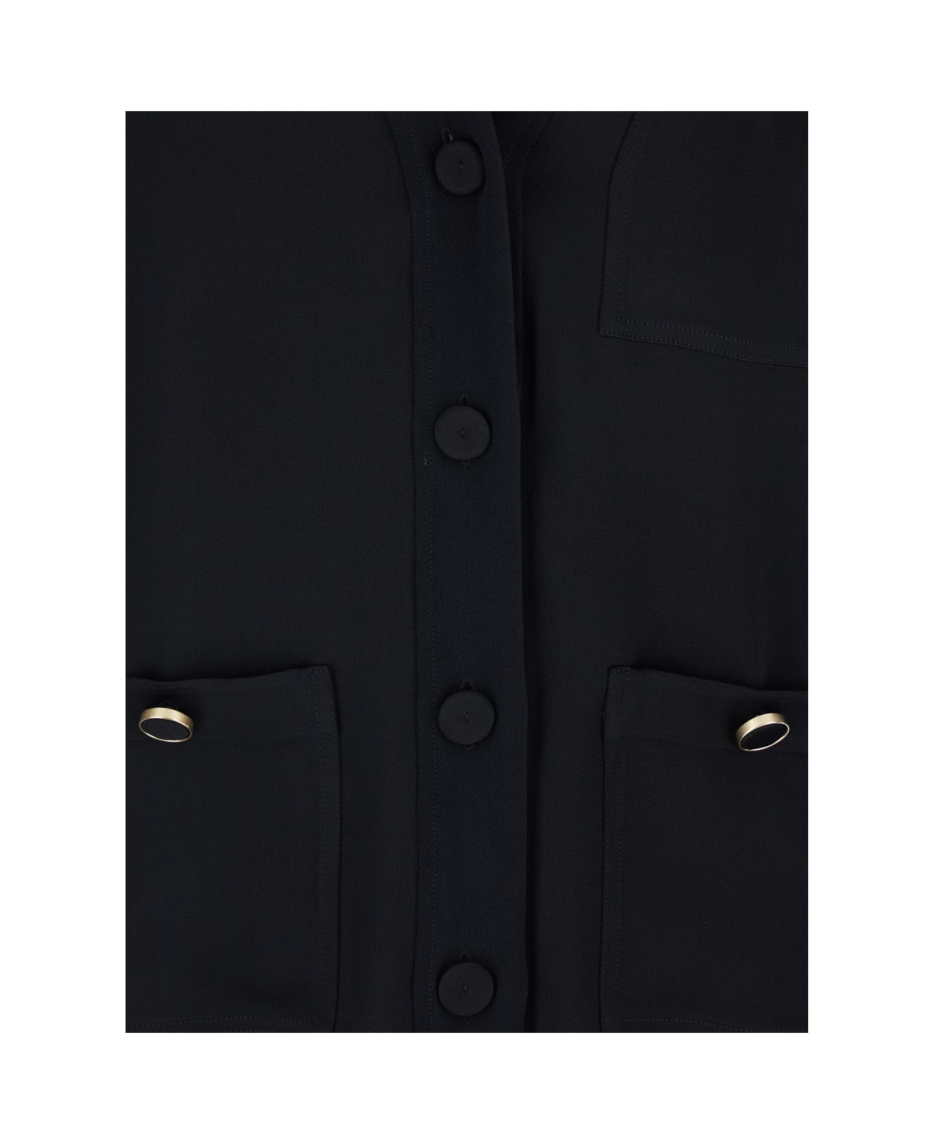Forte_Forte Black V-neck Cardigan With Patch Pockets In Fabric Woman - Black