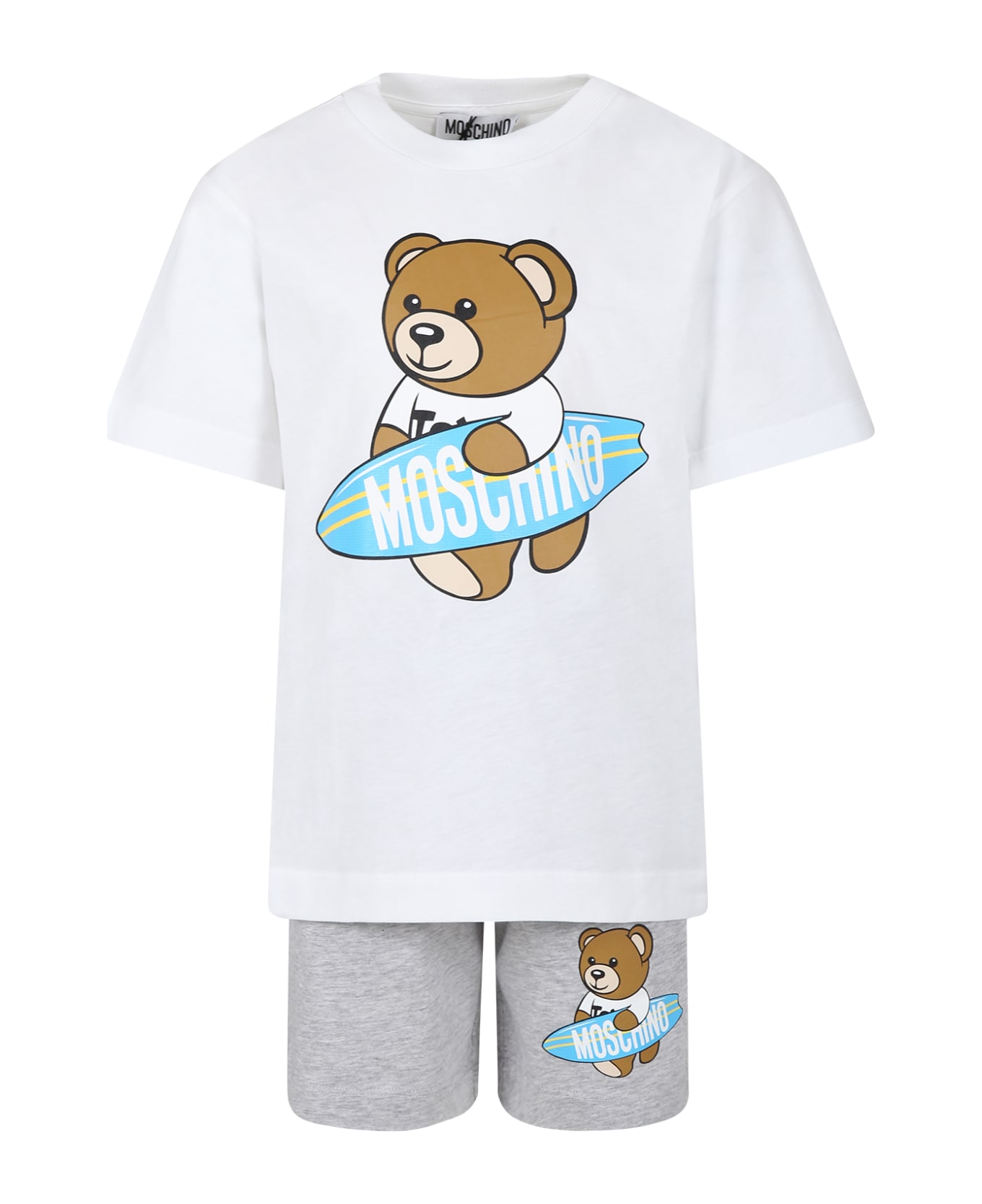 Moschino White Suit For Boy With Teddy Bear And Surfboard - White ボトムス