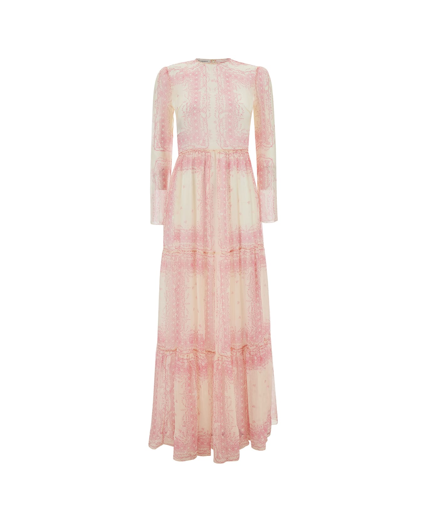 Philosophy di Lorenzo Serafini Maxi Pink Flounced Dress With Romantic Print In Silk Woman - Pink