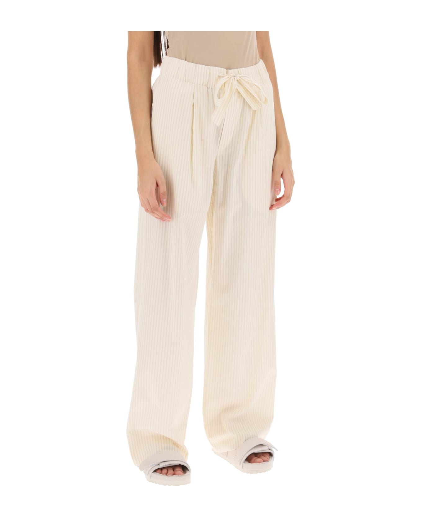 Birkenstock Pajama Pants In Striped Organic Poplin - WHEAT STRIPES (Beige)