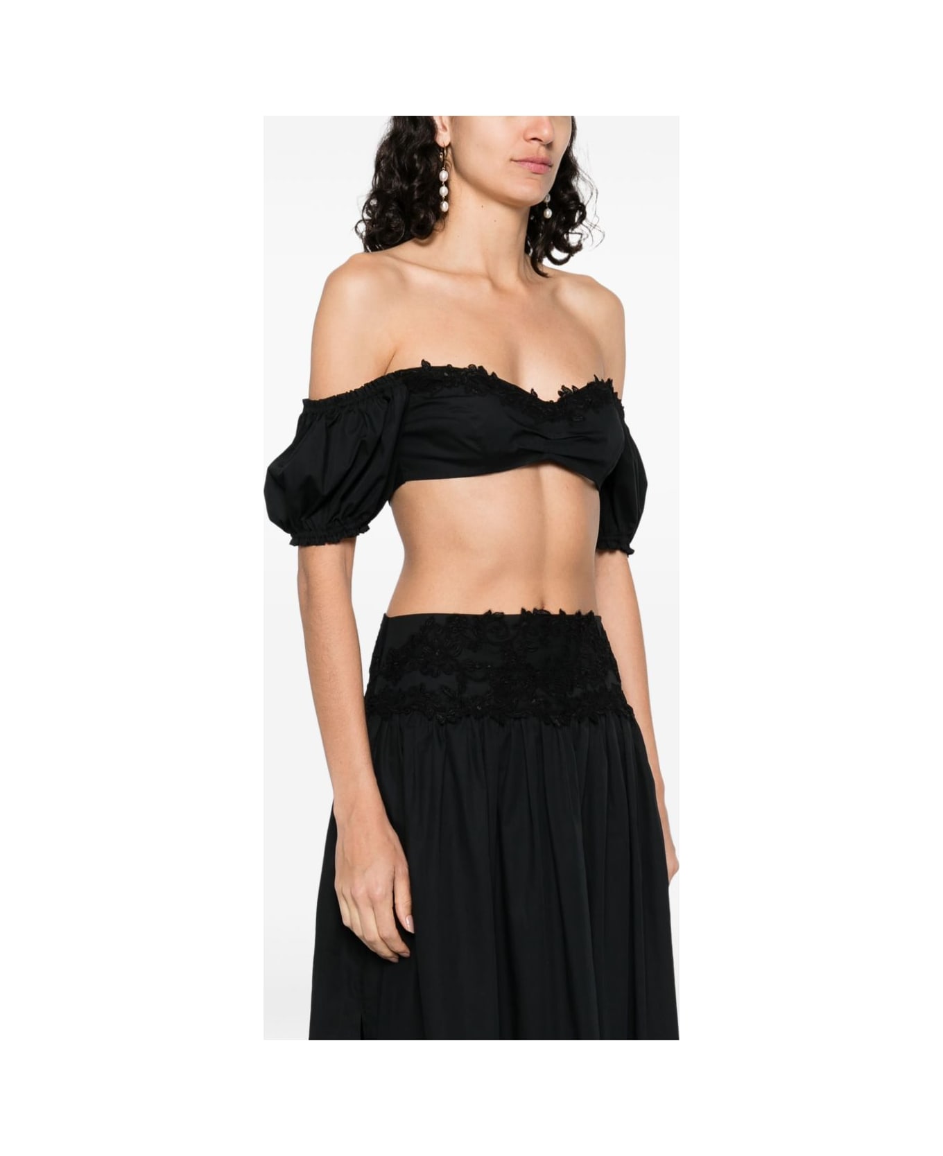 Ermanno Scervino Lace Detail Cotton Top - Black