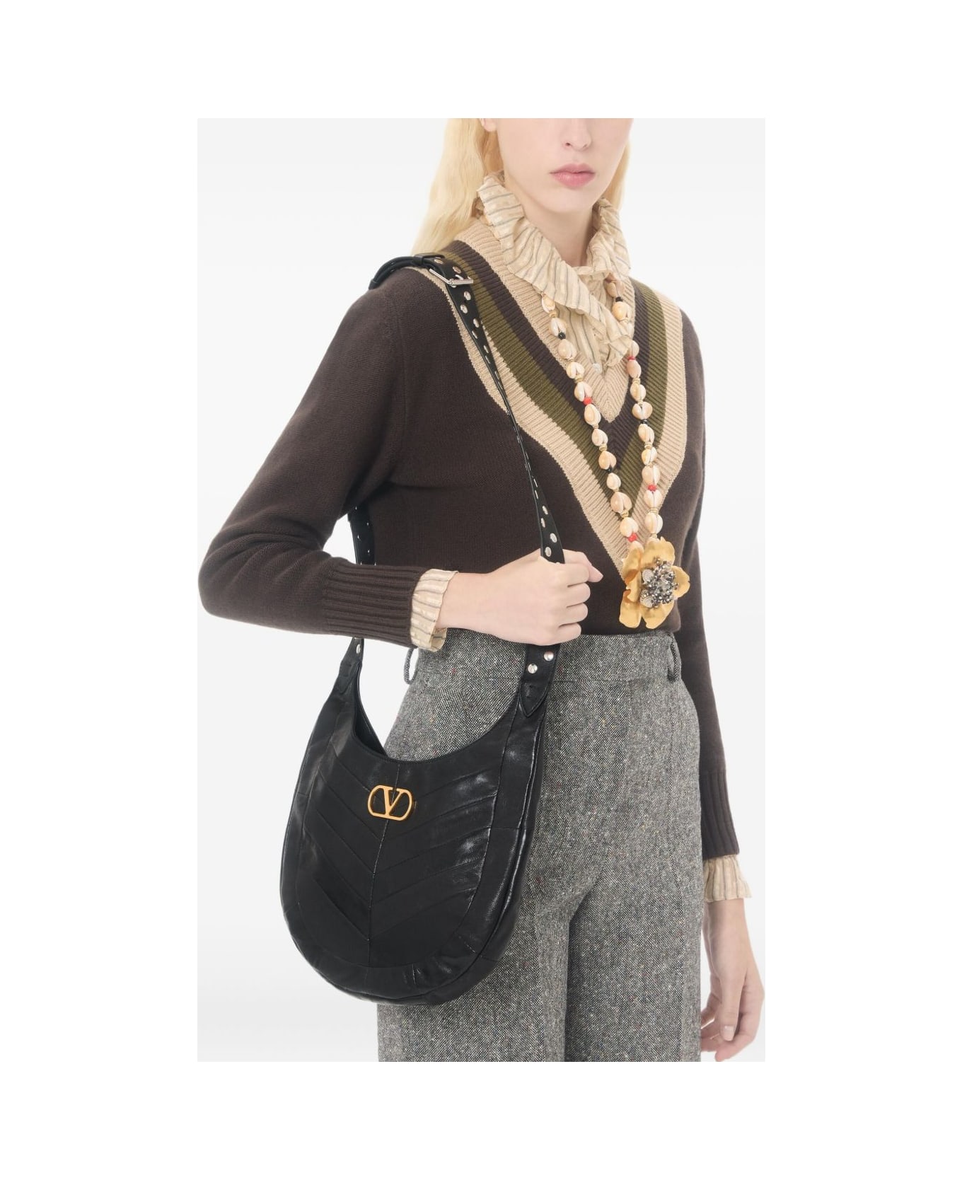 Valentino Garavani Hoboho Small Leather Shoulder Bag - Black