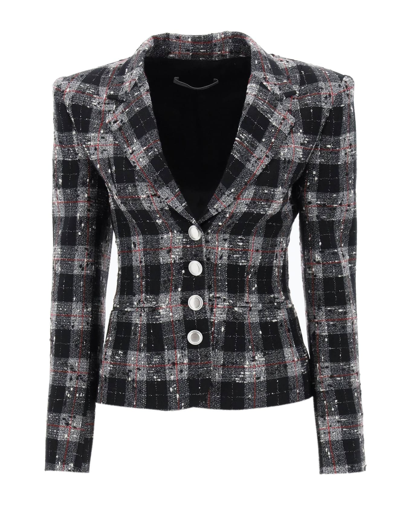 Alessandra Rich Single-breasted Jacket In Boucle' Fabric With Check Motif - BLACK (Black)