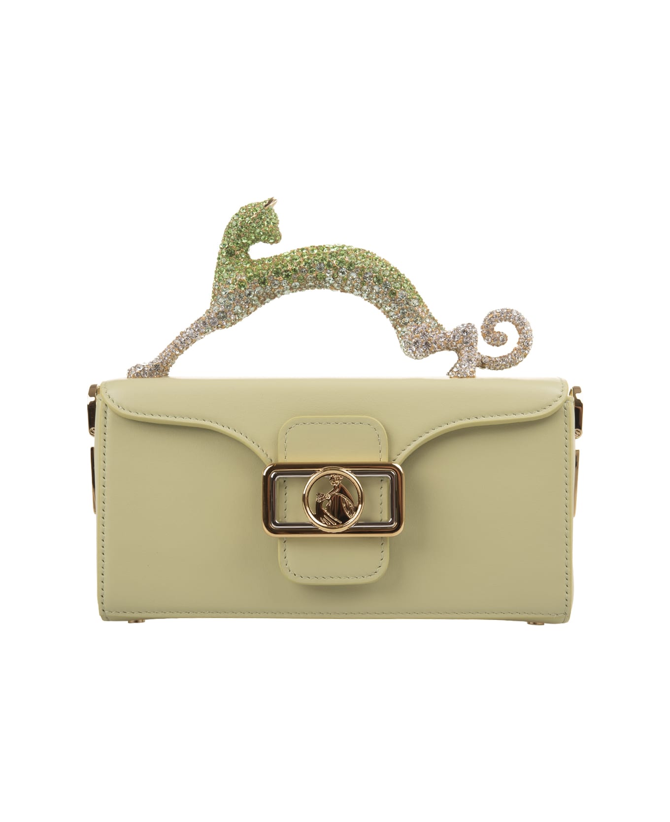 Lanvin Almond/vanilla Nano Pencil Cat Bag In Leather And Rhinestones - Green