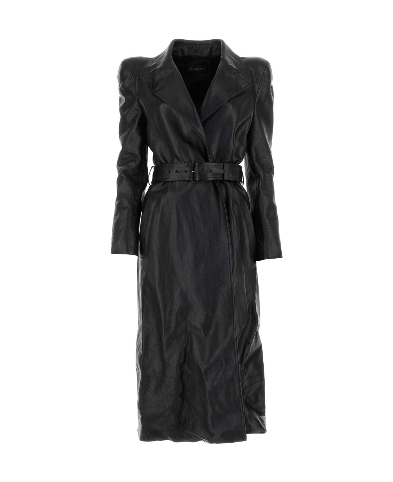 Balenciaga Black Leather Trench Coat - Black コート