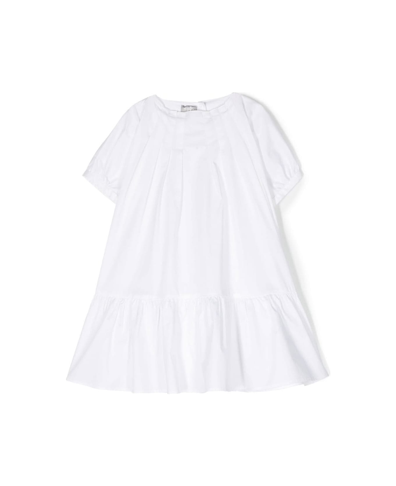 Il Gufo White Crewneck Dress With Puff Sleeves In Cotton Girl - White