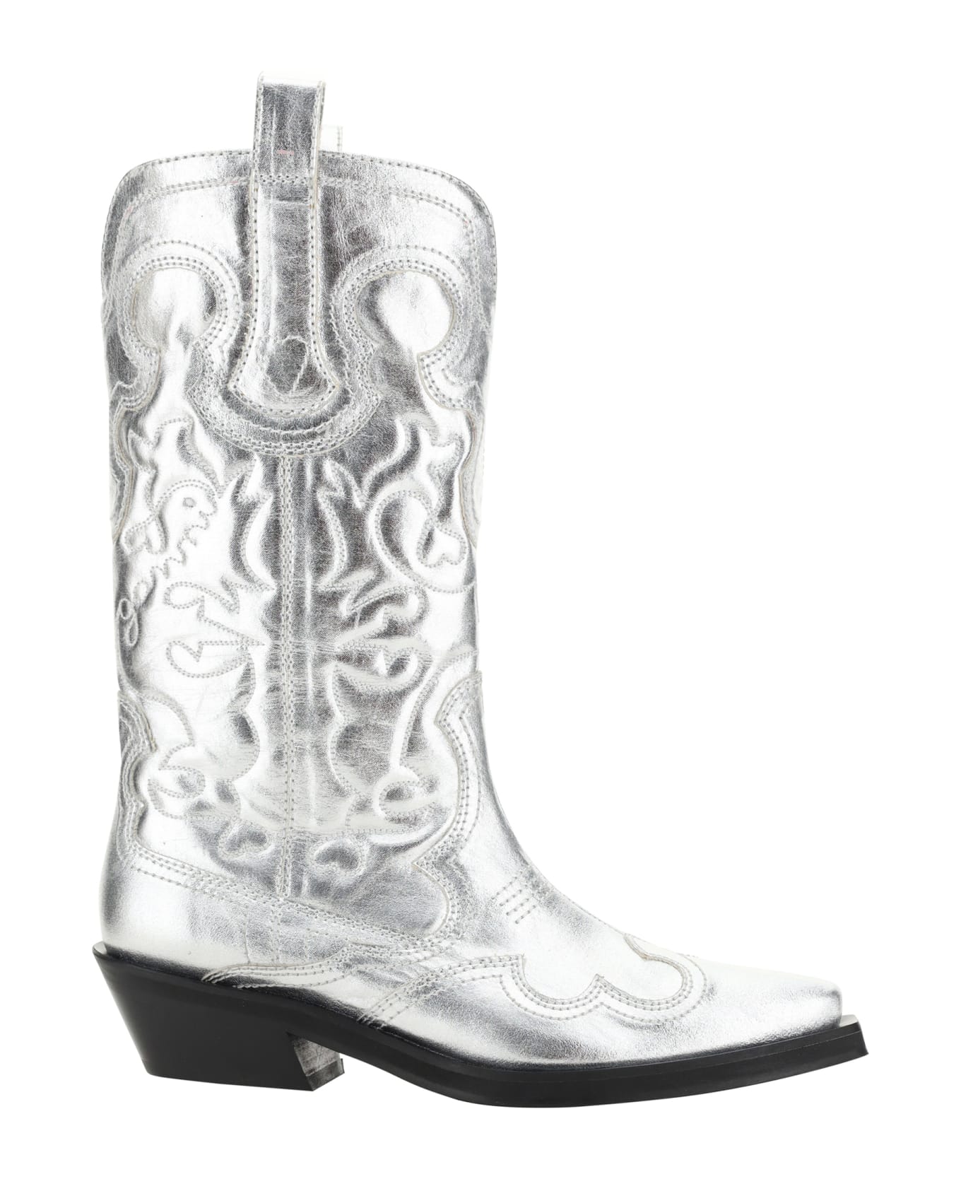 Ganni Western Boots - Silver