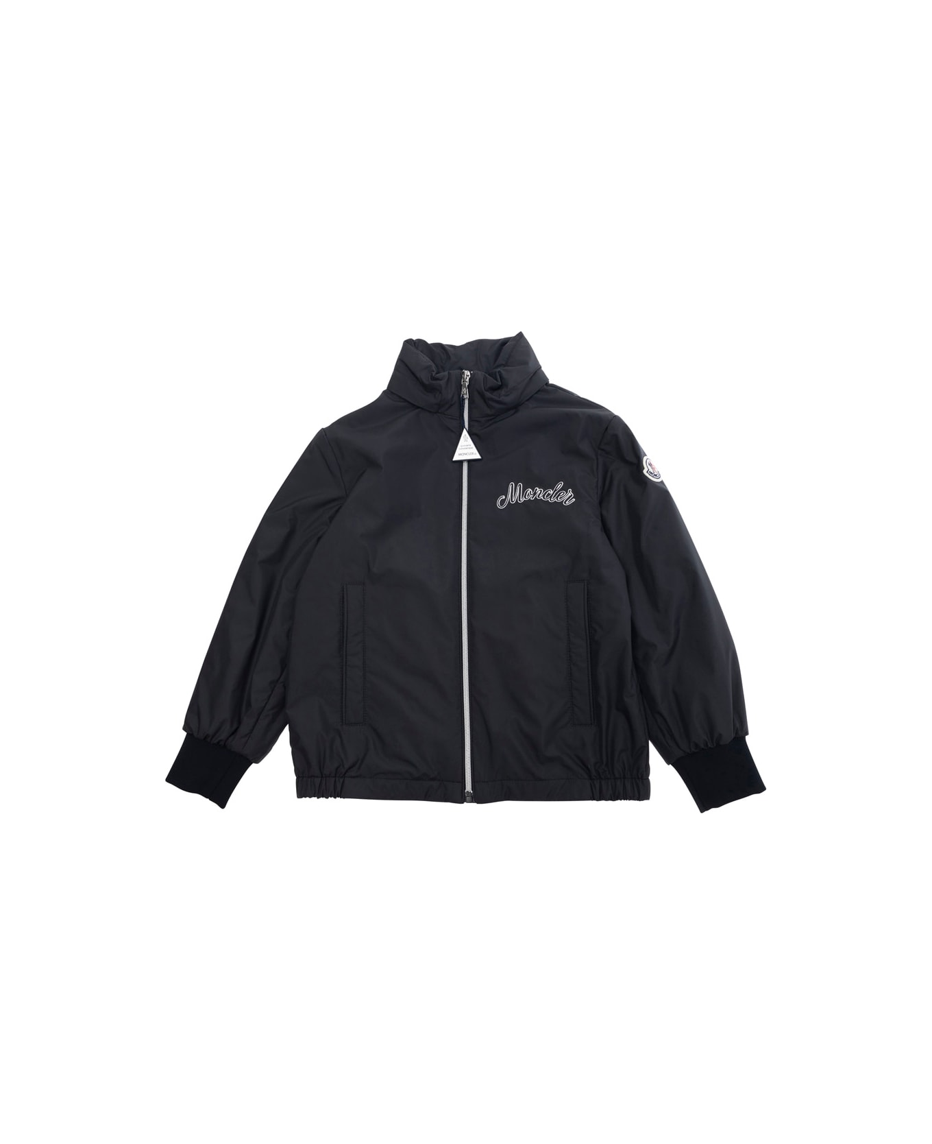 Moncler 
corin
 Black Jacket With Logo Lettering On The Front And Logo Patch On The Sleeve In Tech Fabric Boy - Black