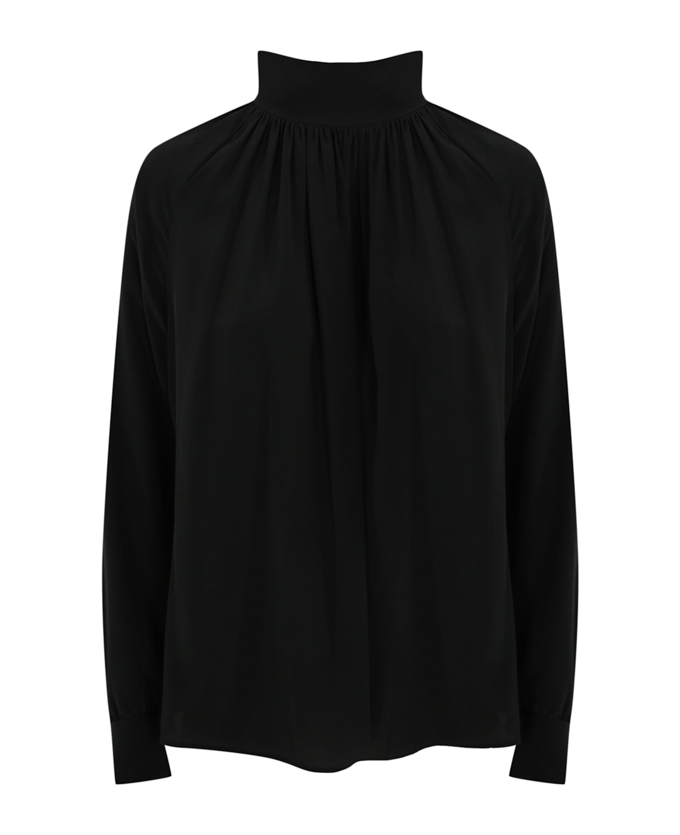 Max Mara Studio Gaia Silk Shirt With Bow - Nero