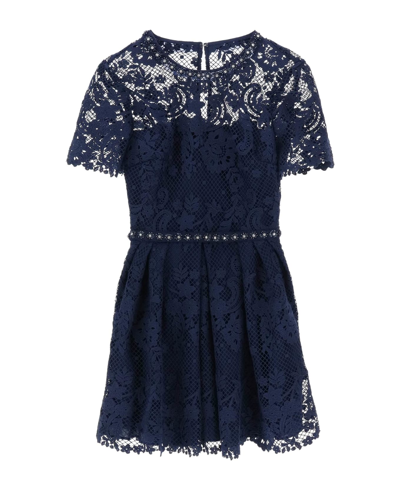 self-portrait Floral Lace Mini Dress With Appliques - NAVY (Blue)