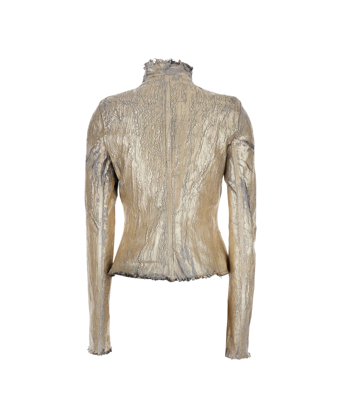 Rick Owens 'gary' Metallic Jacket With Asymmetric Zip Closure And Distressed Effect In Leather And Cotton Blend Woman - Metallic
