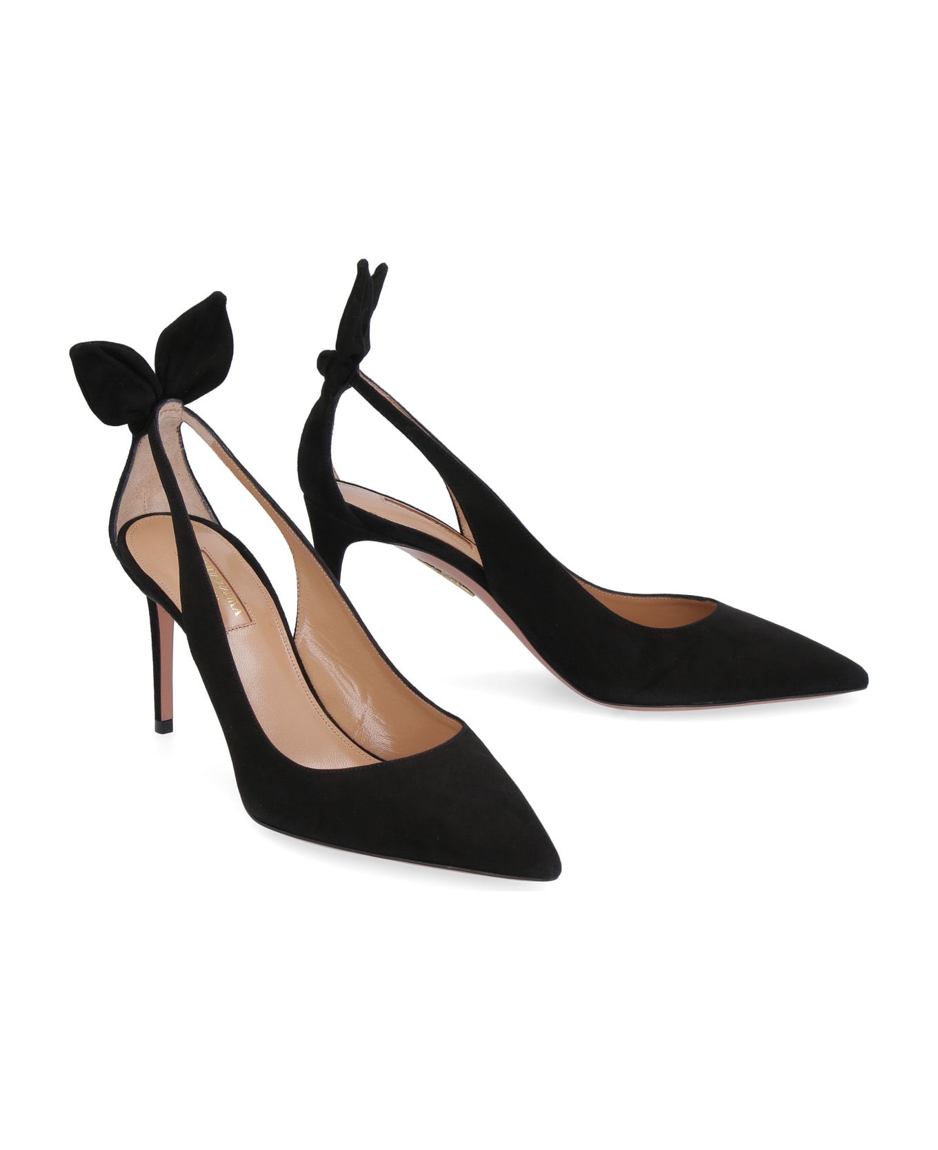 Aquazzura Deneuve Suede Ponty-toe Pumps - BLACK