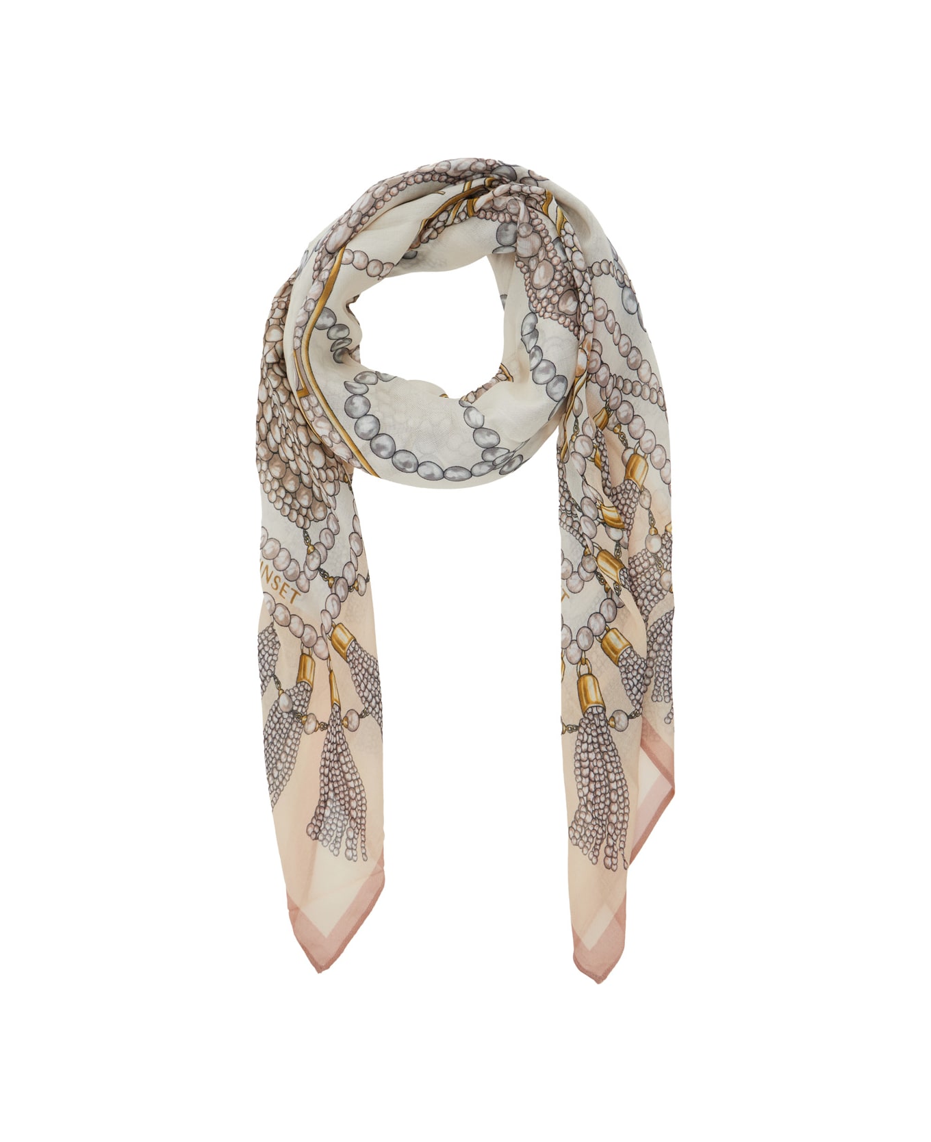 TwinSet Multicolor Scarf With All-over Pearl Print And Logo Lettering Detail In Modal Woman - Multicolor