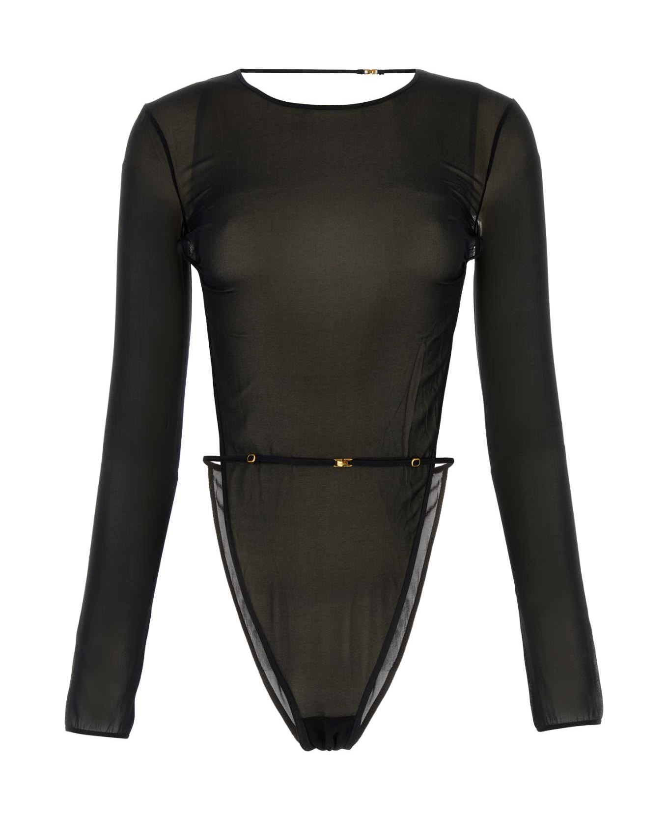 Saint Laurent Black Stretch Silk Bodysuit - NOIR
