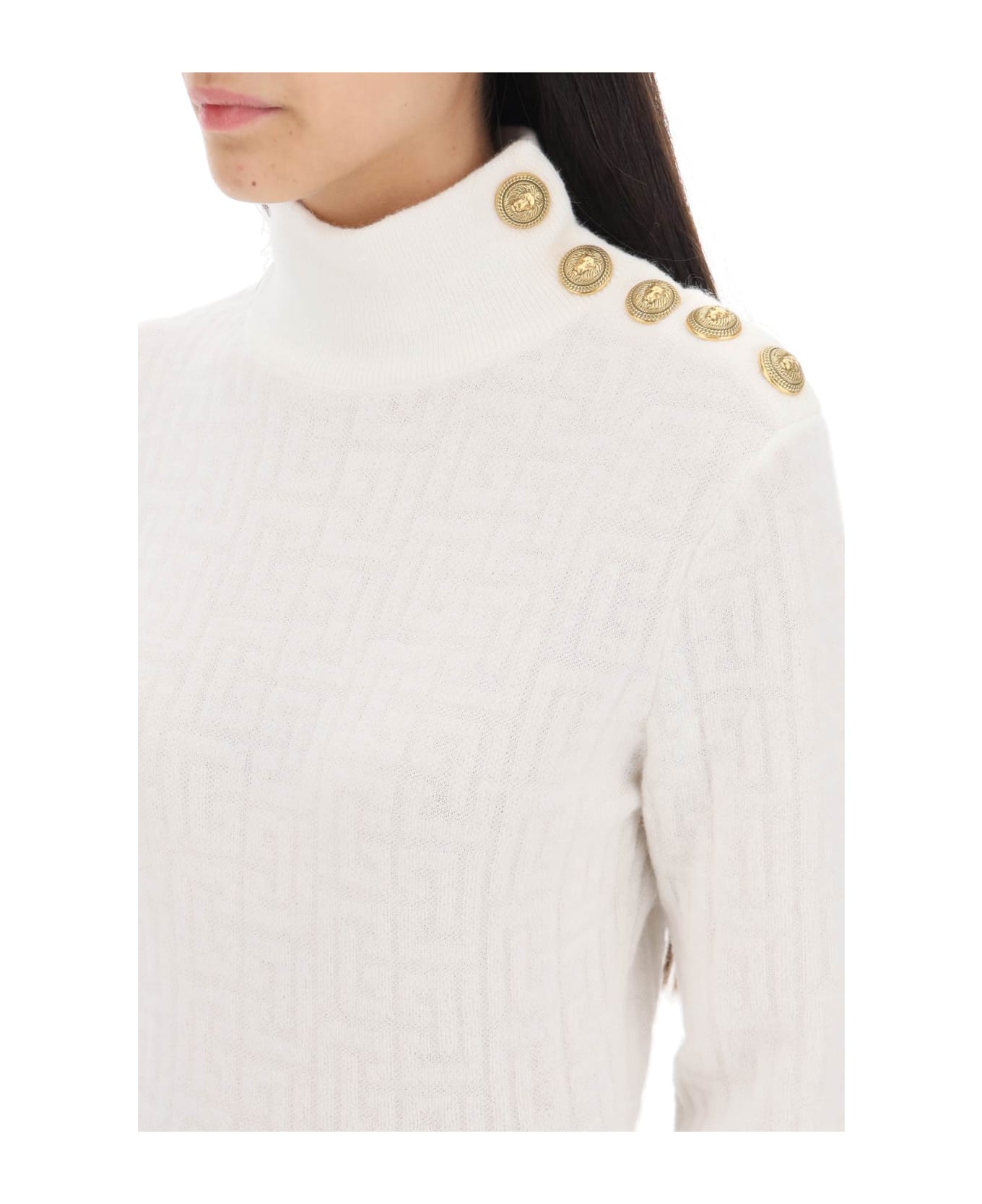 Balmain Sweater In Monogram Knit - BLANC BLANC (White)