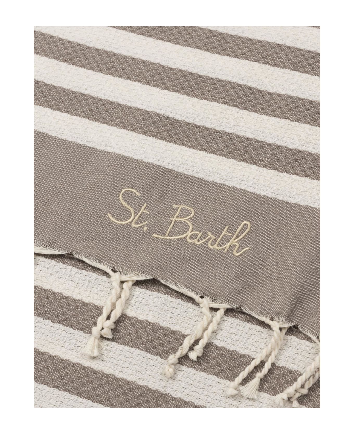 MC2 Saint Barth Cotton Beach Towel Fouta With Brown Striped Print - BROWN