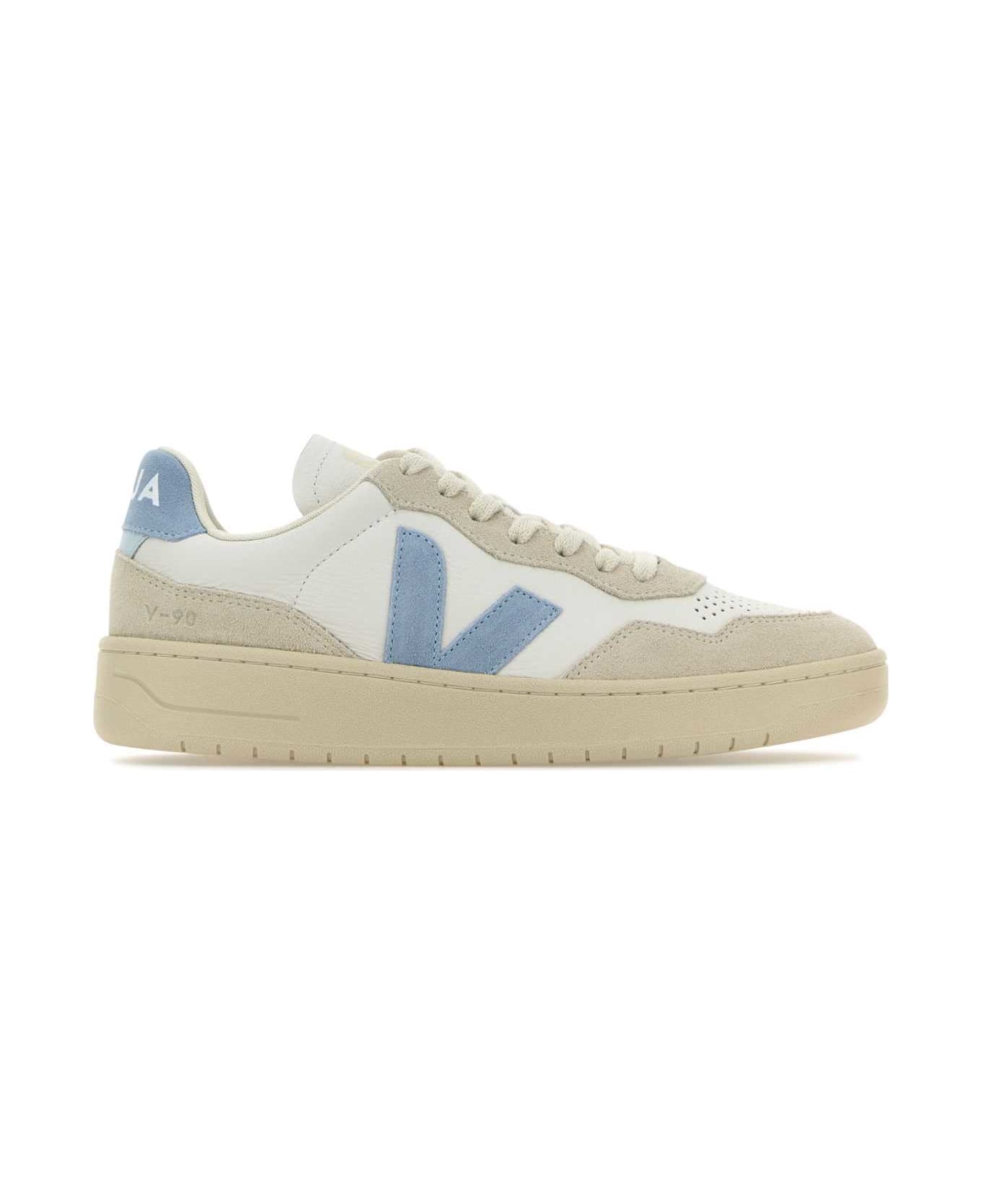 Veja Multicolor Leather And Suede V-90 Sneakers - EXTRAWHITESTEEL