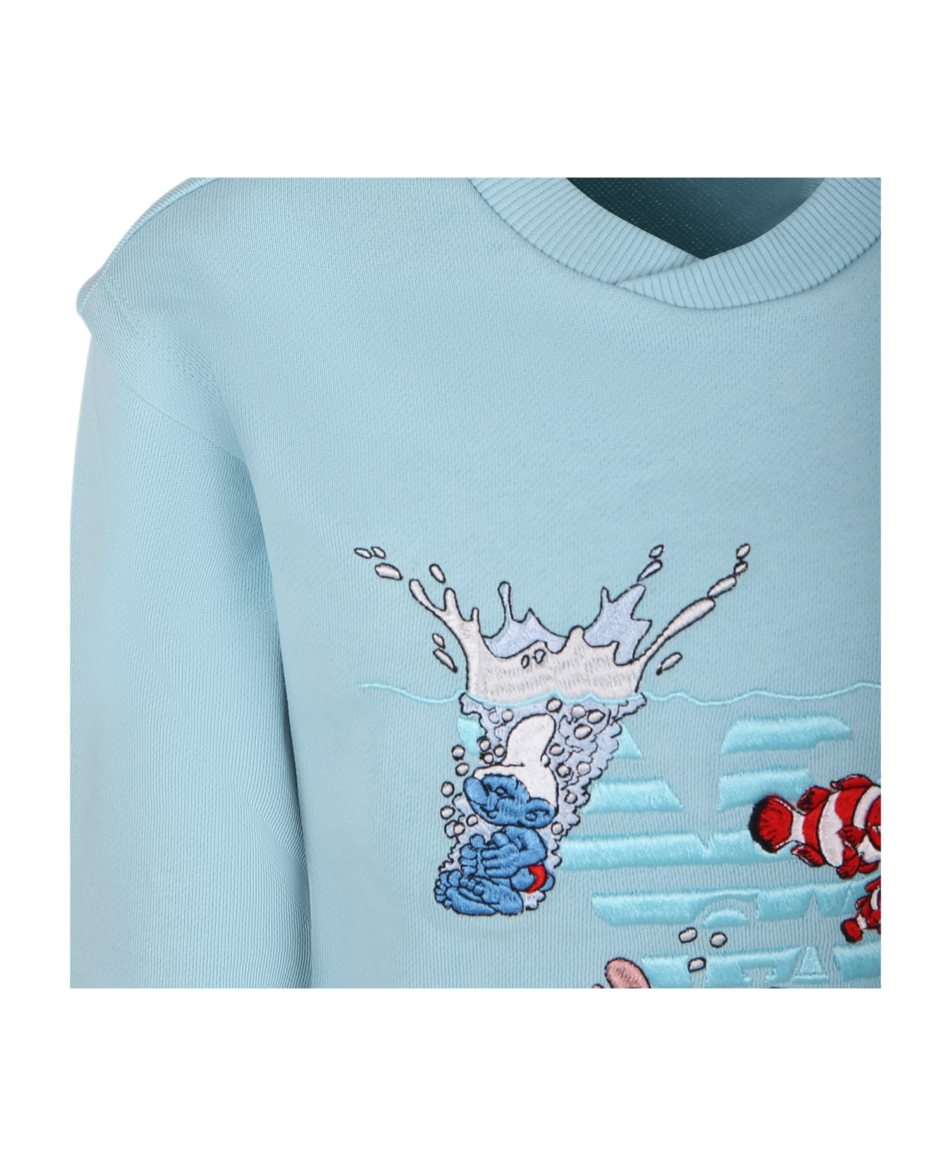 Emporio Armani Sky Blue Sweatshirt For Boy With The Smurfs - Light Blue