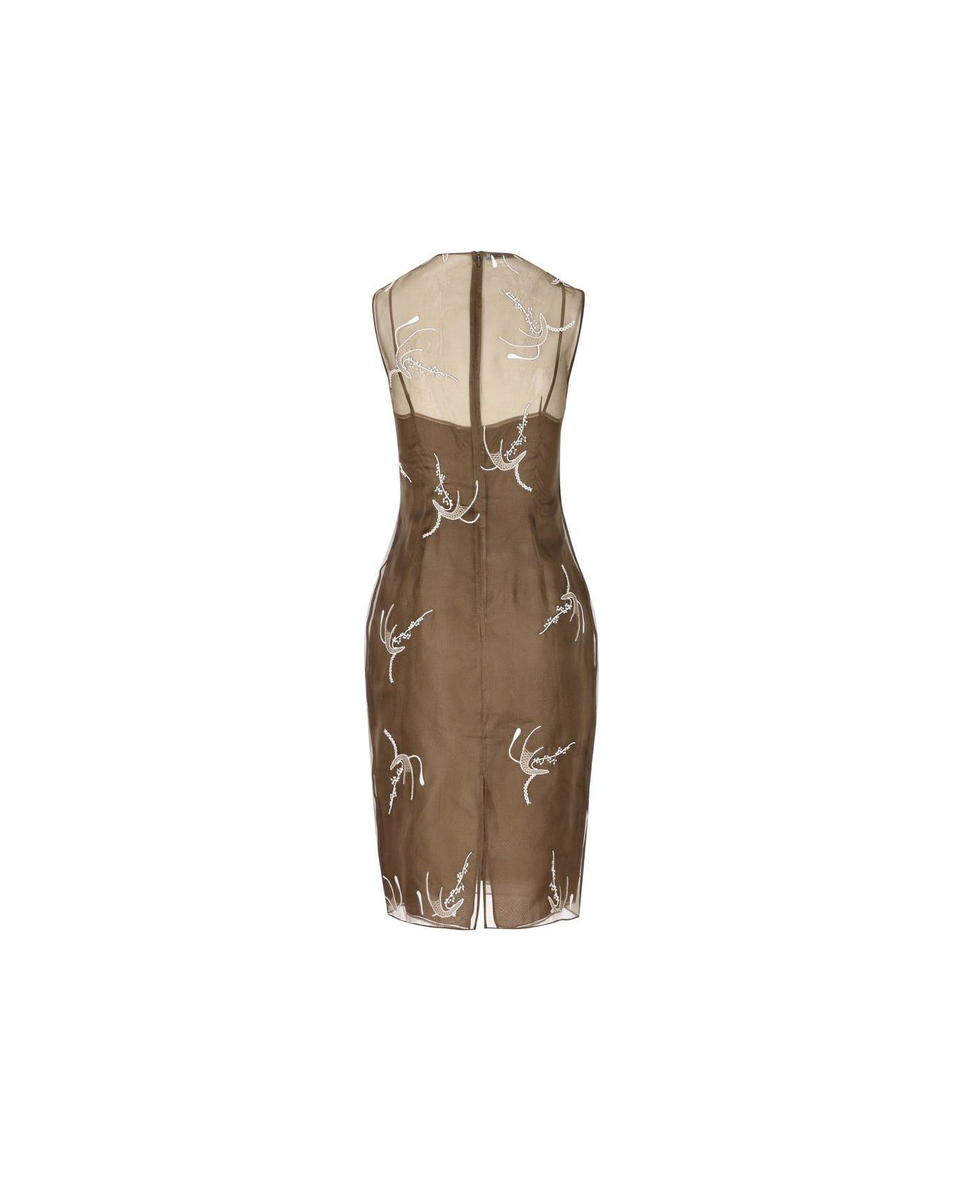 Prada Allover Embroidered Sleeveless Midi Dress - Mimetico