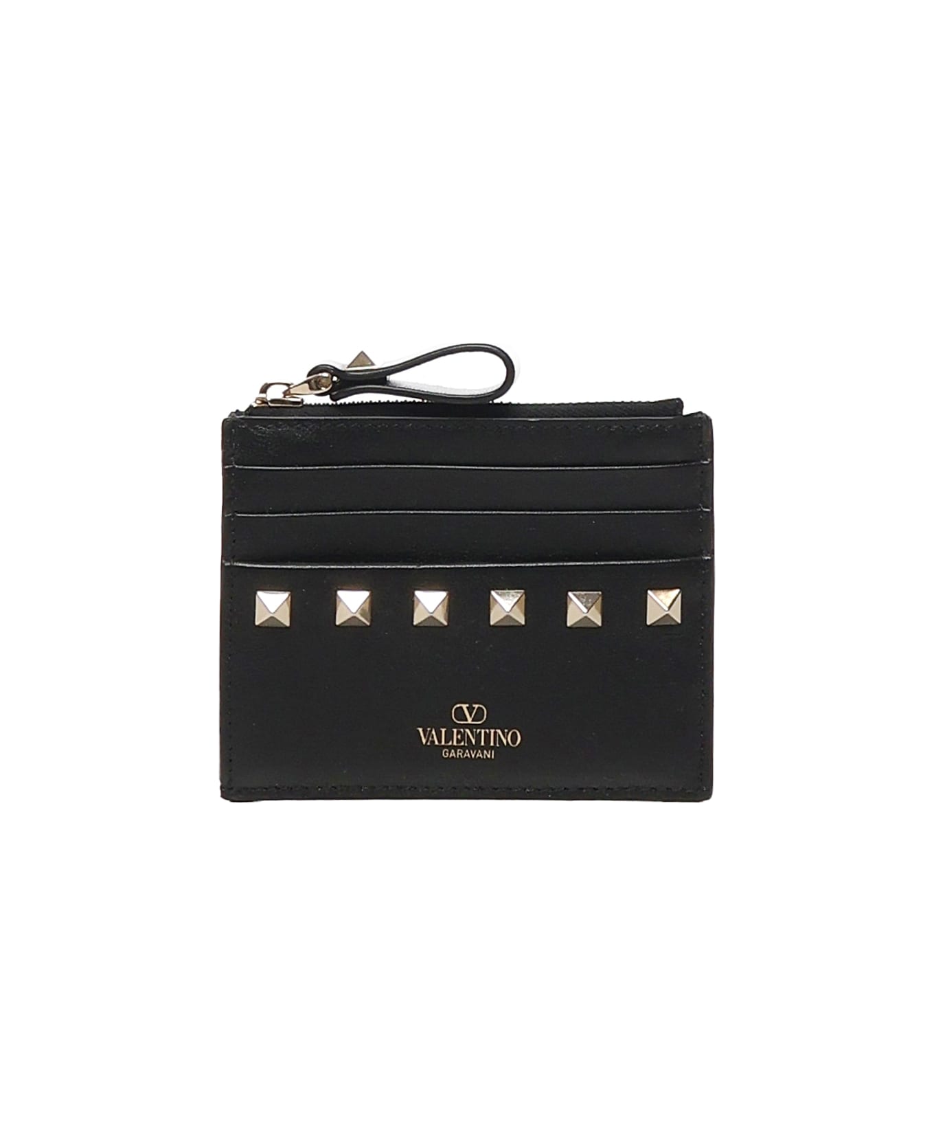 Valentino Garavani Rockstud Zip Around Card Holder - Black