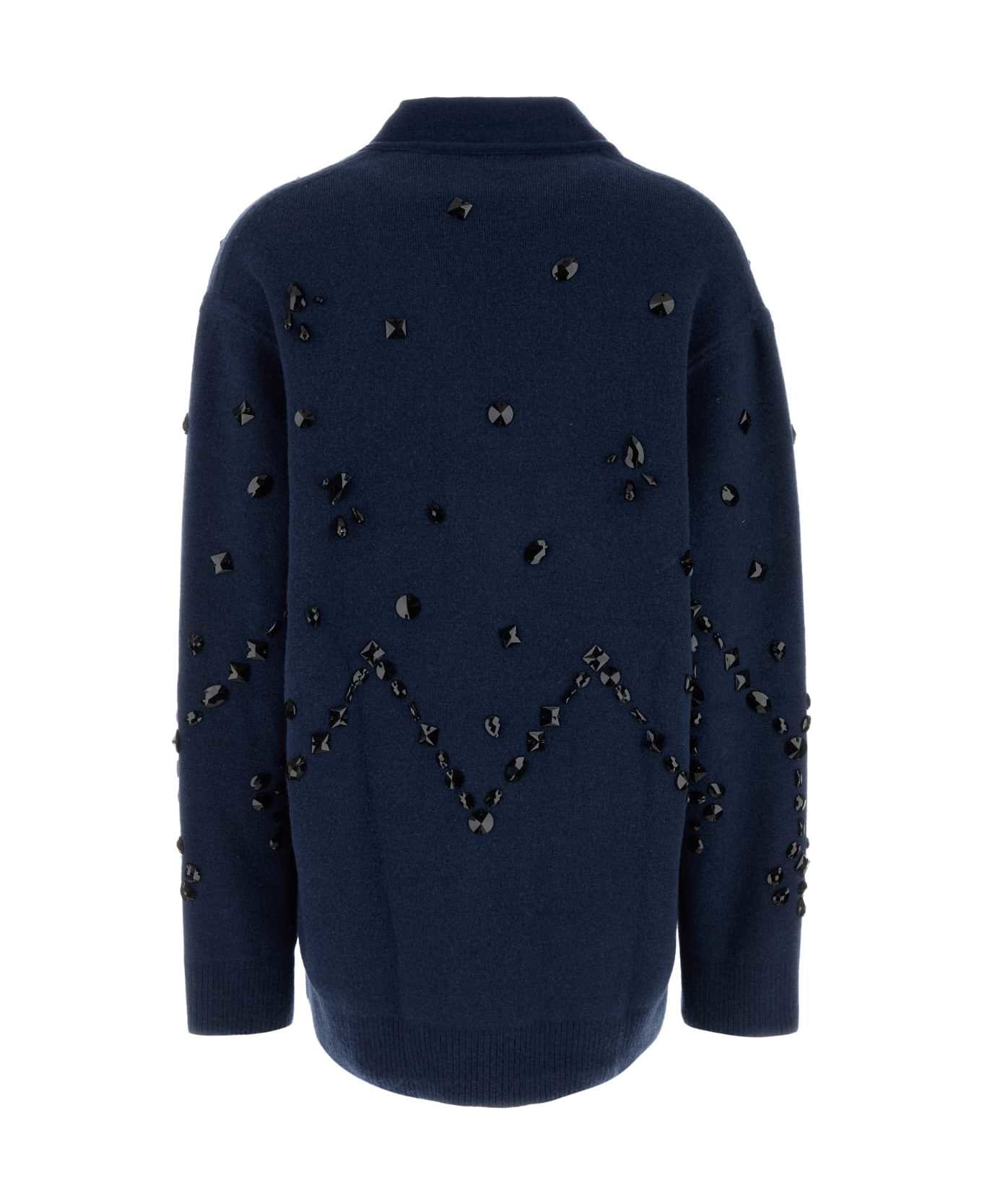 Alberta Ferretti Navy Blue Wool Blend Oversize Cardigan - BLU
