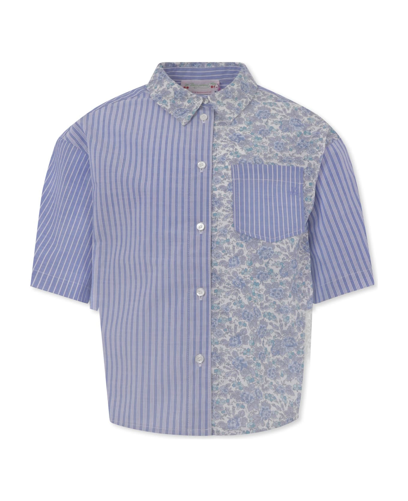 Bonpoint Light Blue Shirt For Girl With Floral Print - Light Blue