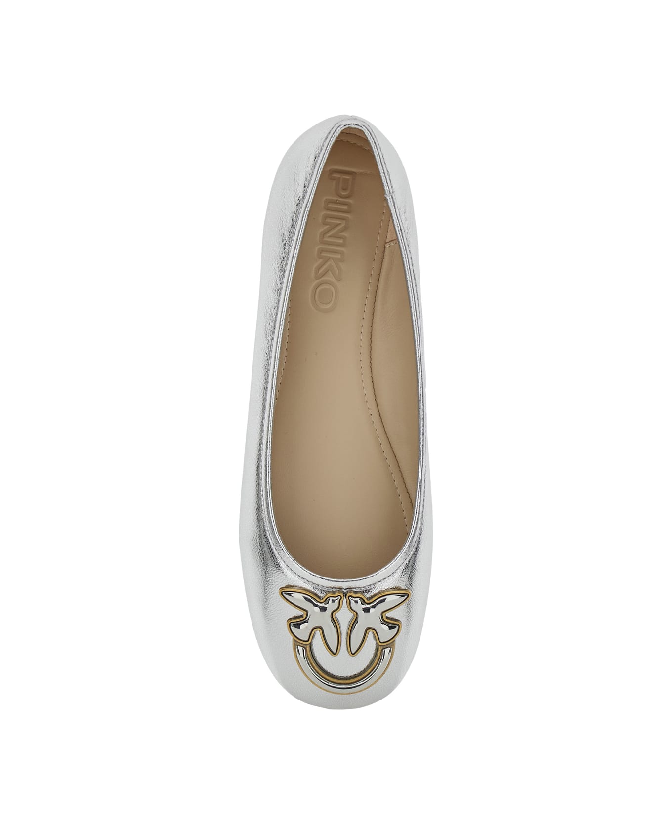 Pinko Metallic 'gioia 03' Ballet Shoes With Love Birds Diamond Cut Logo On The Front In Laminated Leather Woman - Metallic