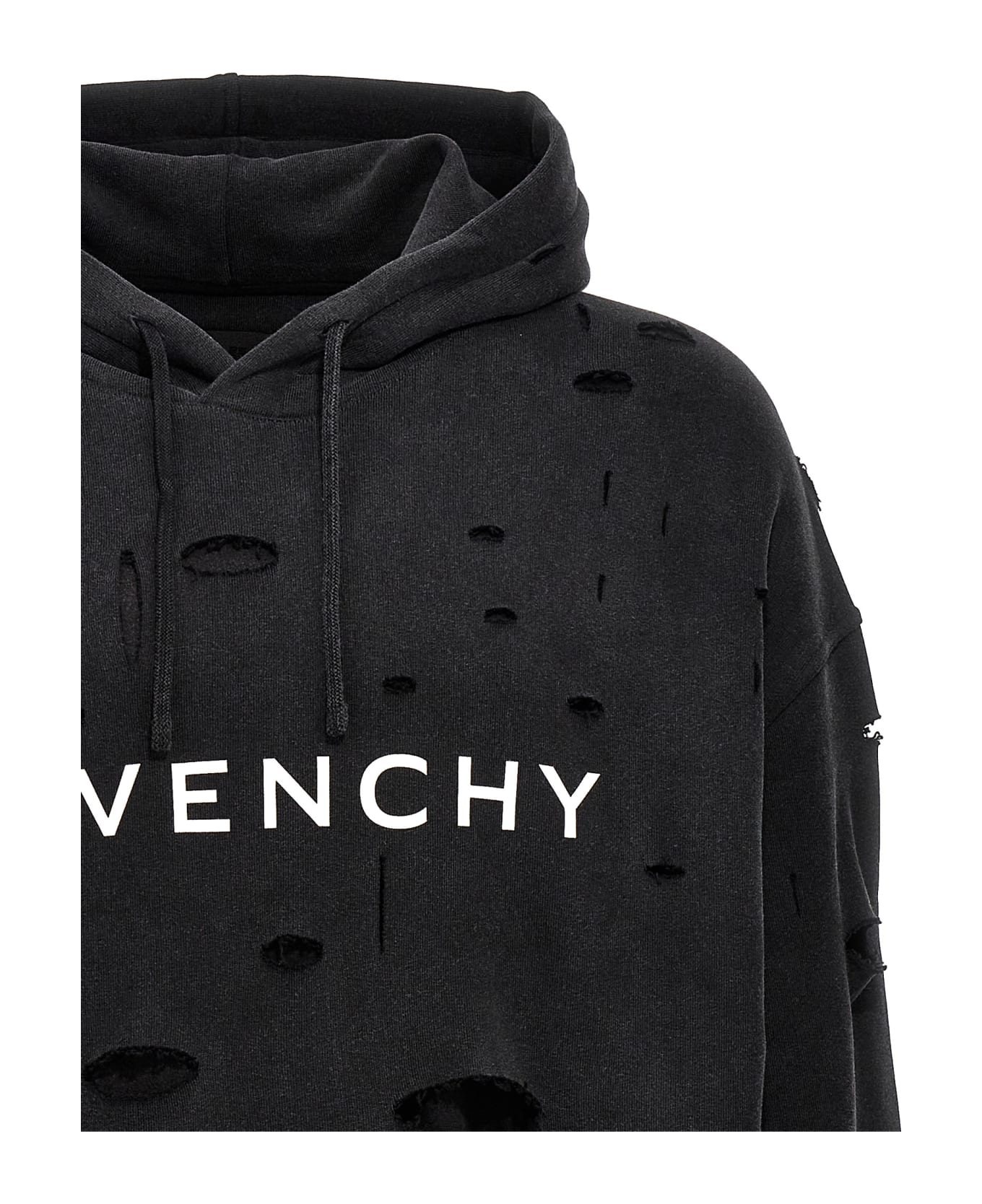 Givenchy Logo Hole Hoodie - Black フリース