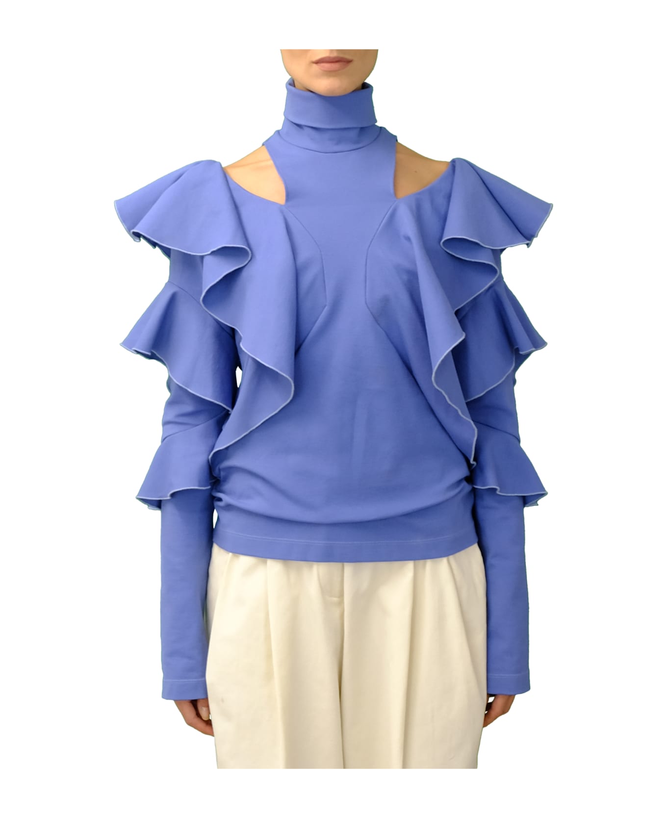 Sara Battaglia Ruffles Top - Light Blue