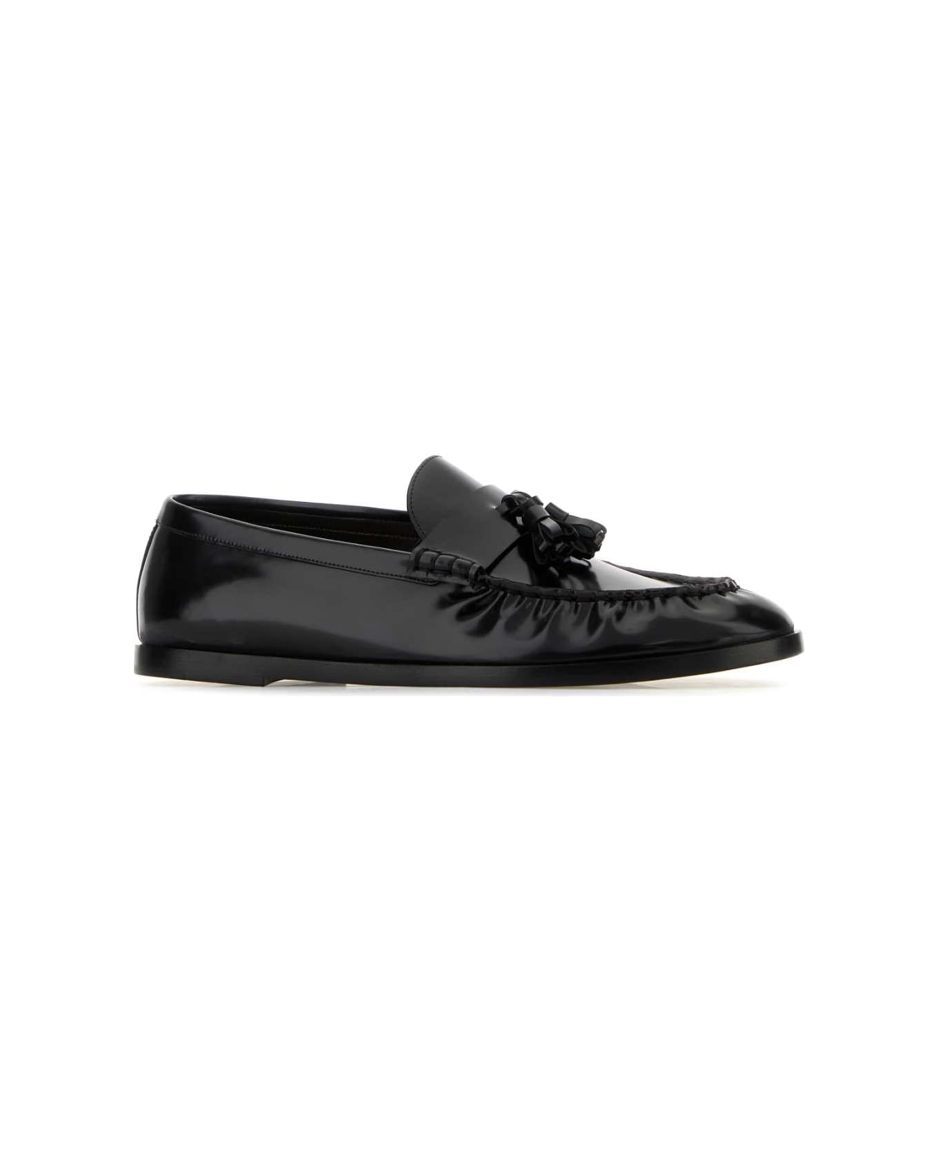 The Row Black Leather Loafers - BLACK