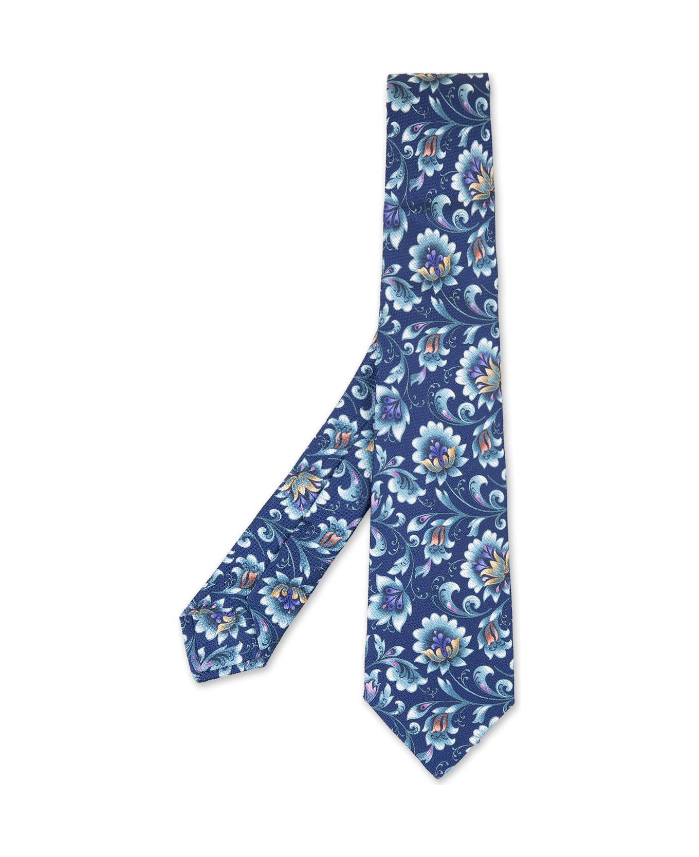Kiton Blue Tie With Floral Print - Blue