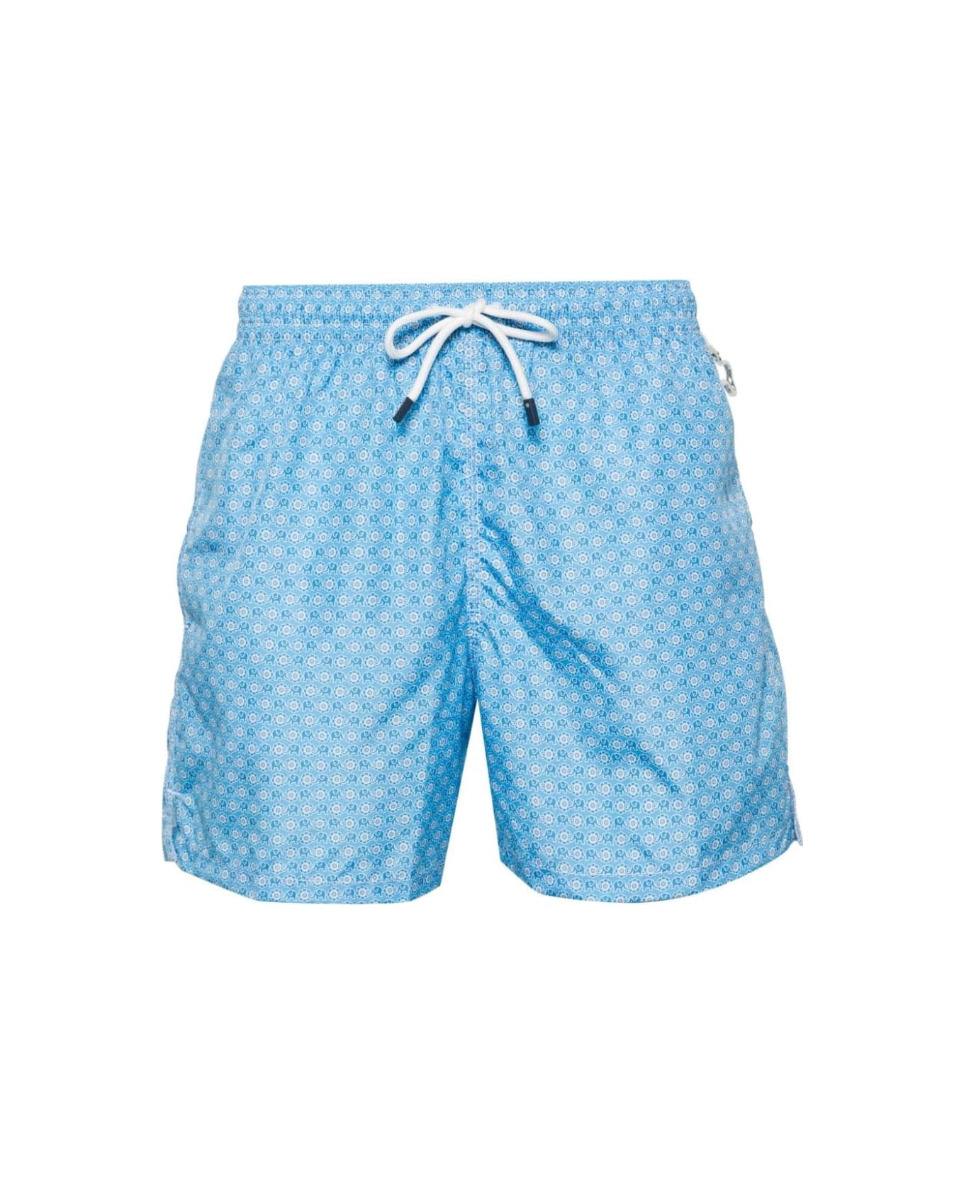 Fedeli Light Blue Swim Shorts With Elephants And Flowers Pattern - Blue スイムトランクス