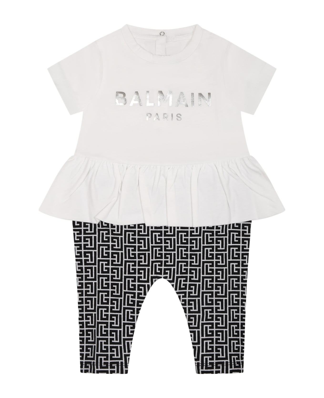 Balmain White Babygrow For Baby Girl With Logo - White