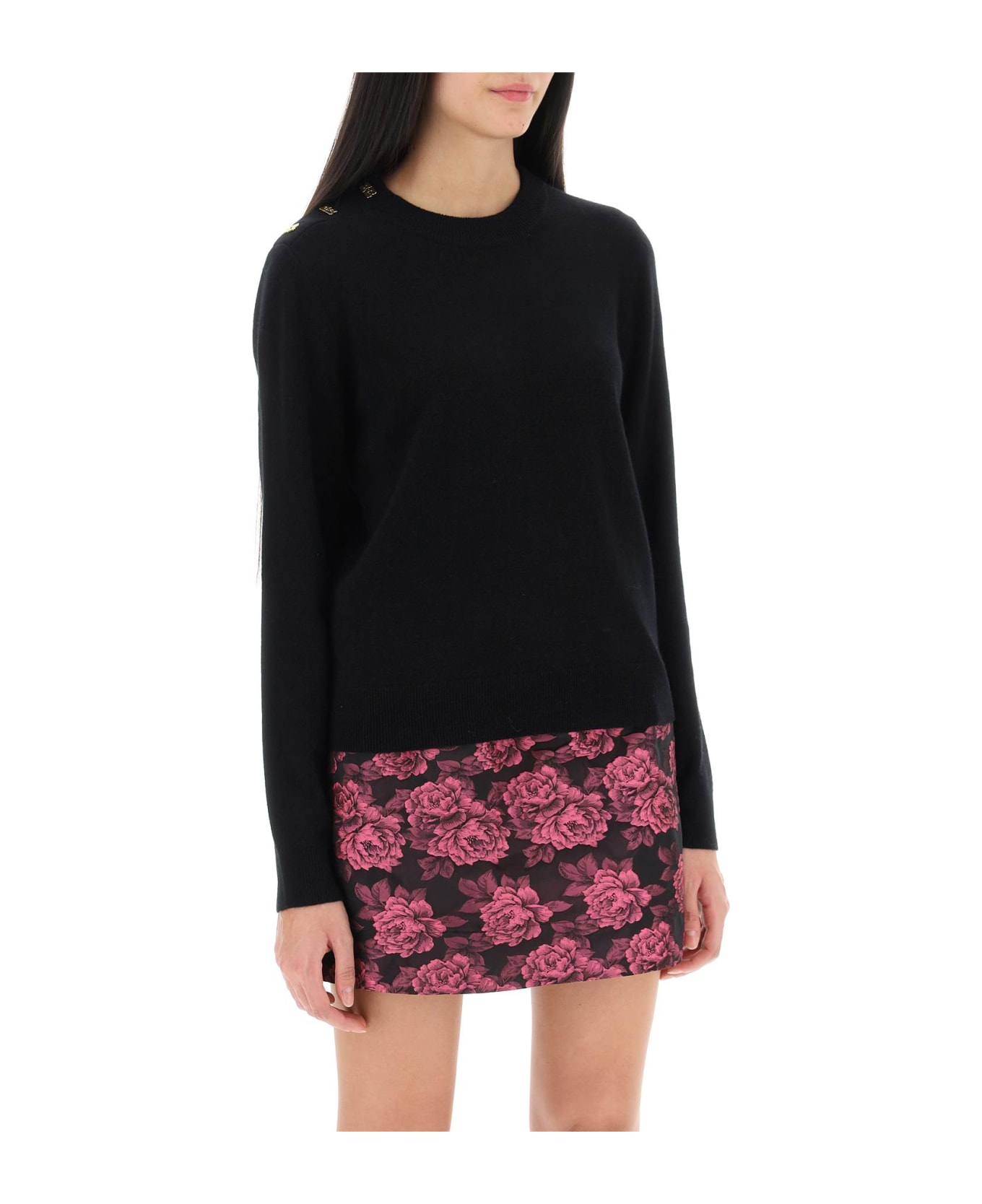 Ganni Sweater With Ganni Butterfly Buttons - BLACK (Black) ニットウェア