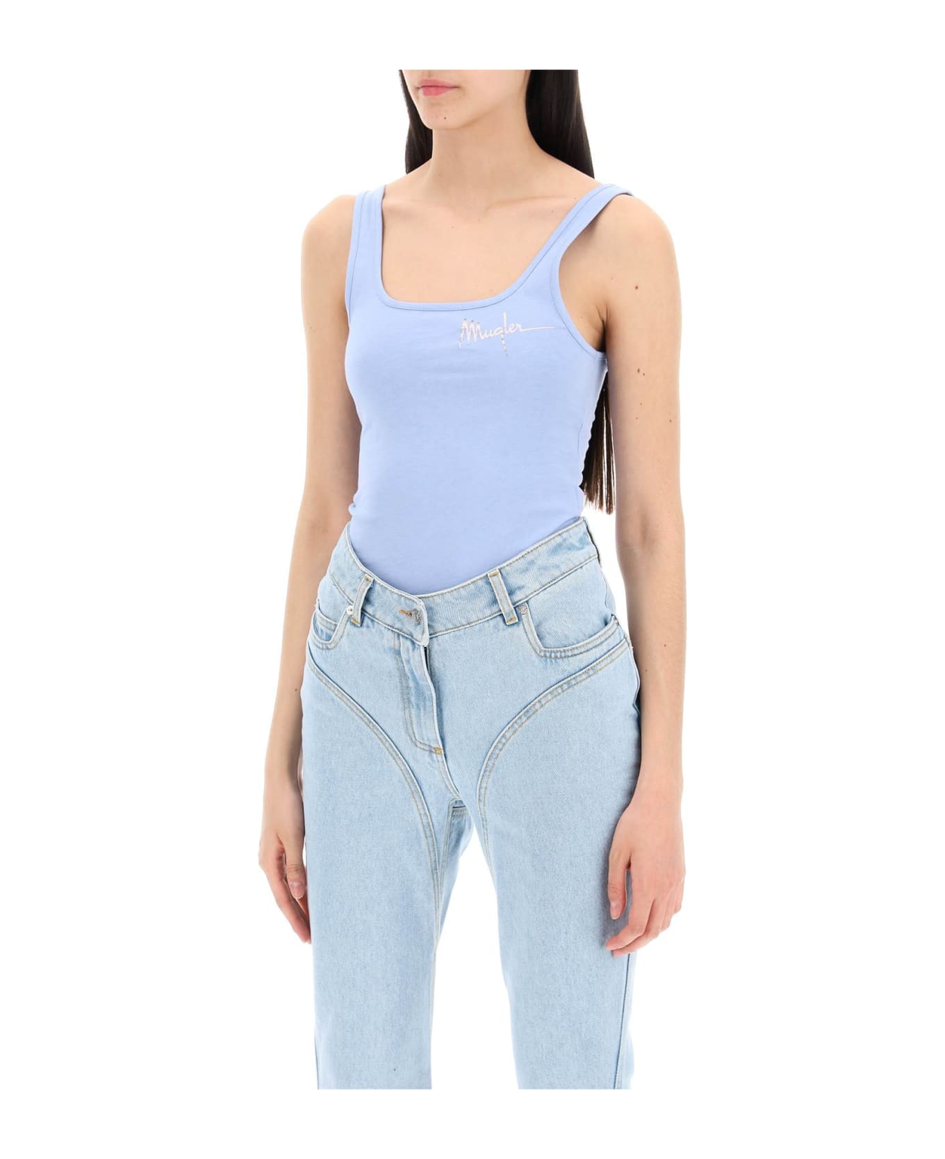 Mugler 'tank Top Body With Signature Logo Print - SILVER BLUE (Light blue)