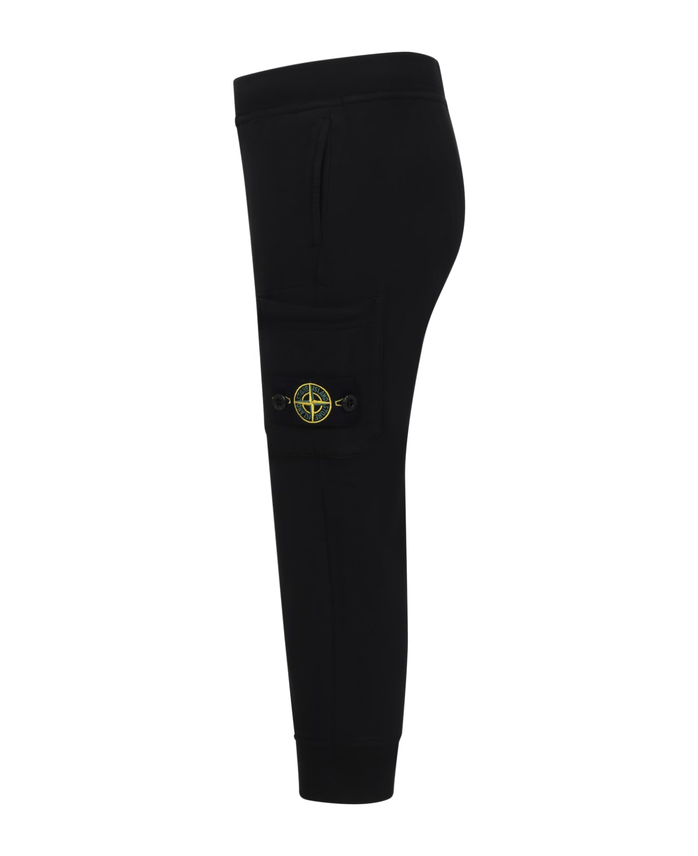 Stone Island Junior Black Trousers For Boy With Iconic Logo - BLACK