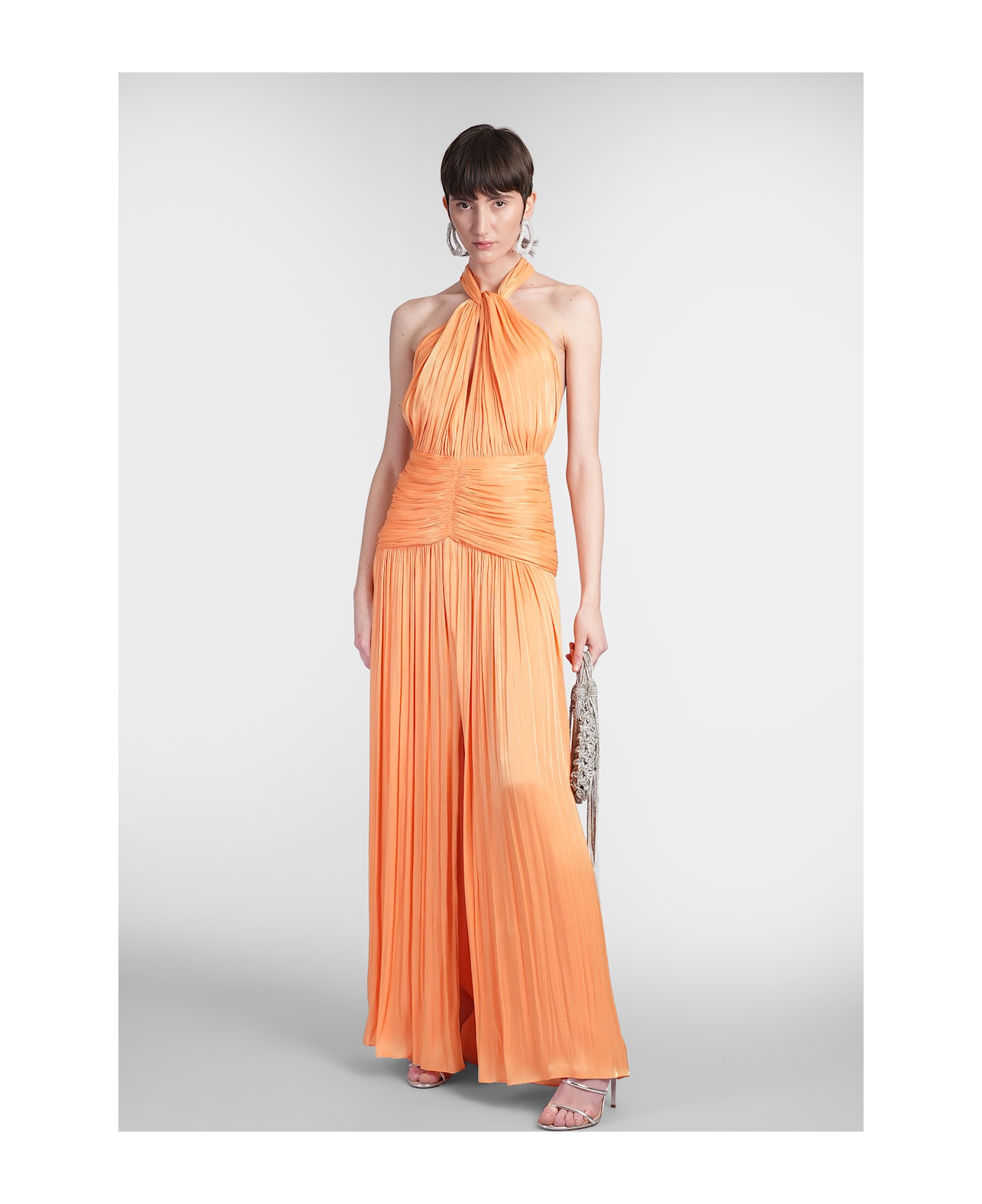 Costarellos Mariya Long Dress In Orange Polyester - orange