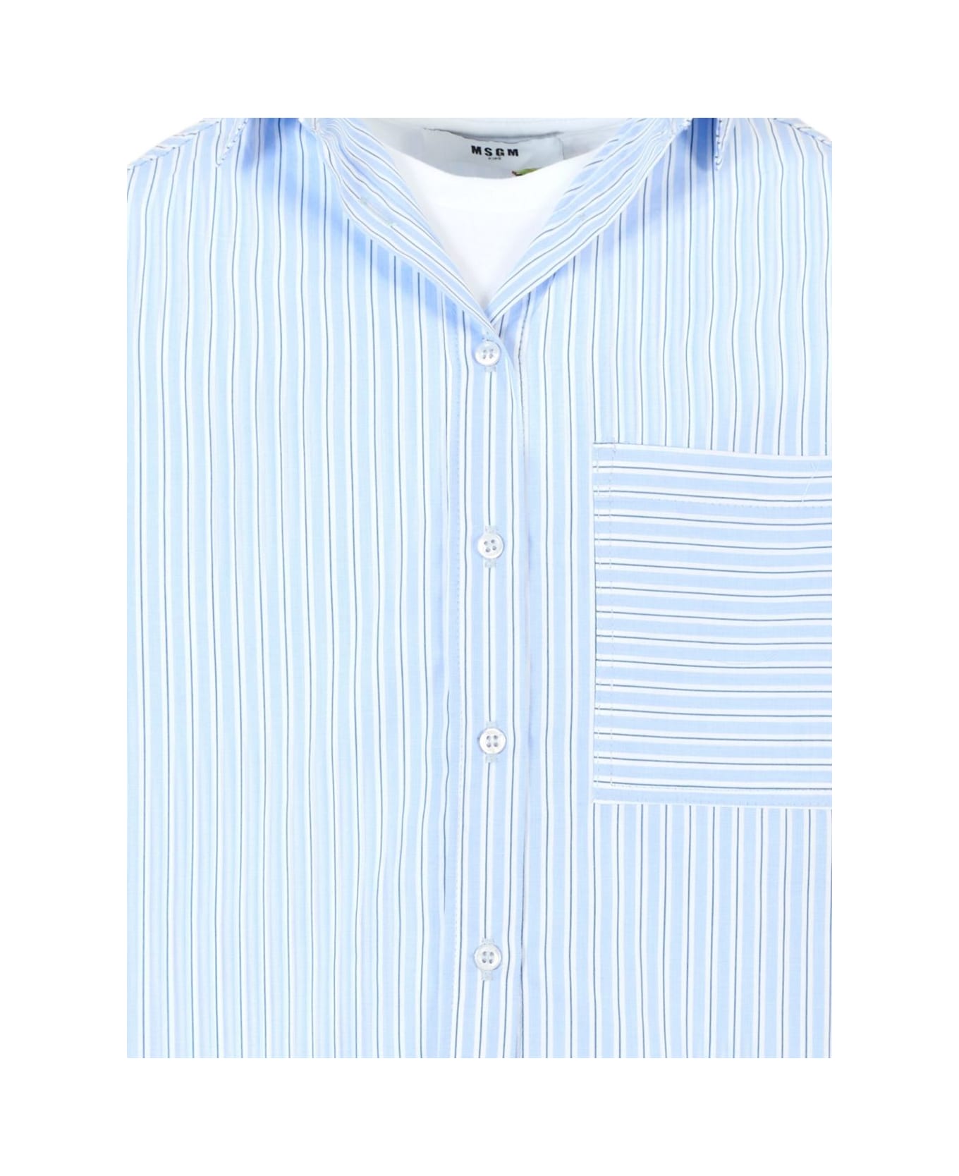 MSGM Kids Striped T-shirt With Patch Pocket - Clear Blue