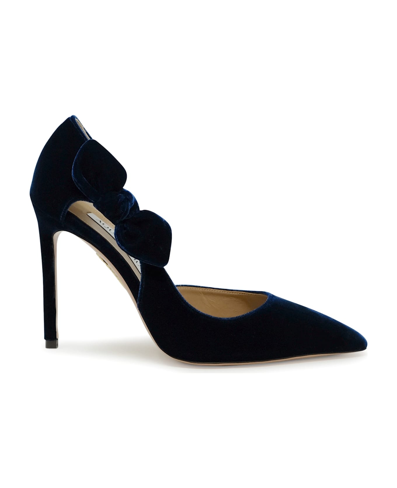 Aquazzura Paris Blue Velvet Bow Tie Pump 105 - BLUE