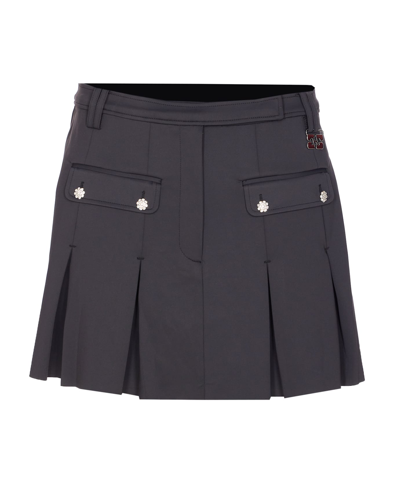 Ganni Black Pleated Mini Skirt - Grey