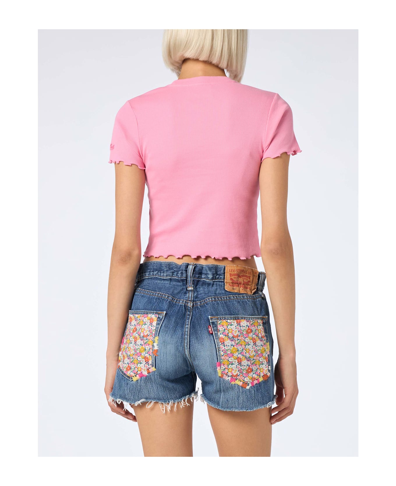 MC2 Saint Barth Woman Ribbed T-shirt With Après Beach Embroidery - PINK