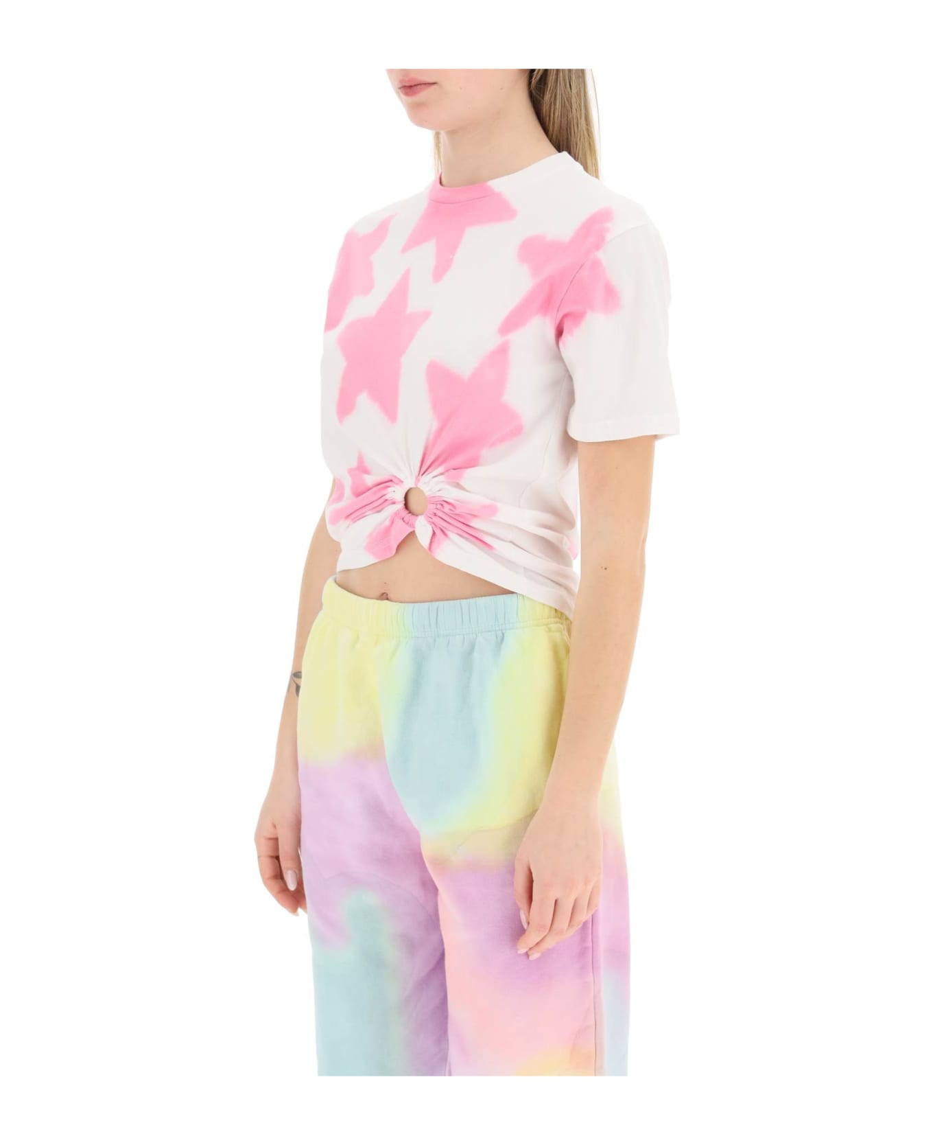 Collina Strada Tie-dye Star T-shirt With O-ring Detail - PINK STAR (White)