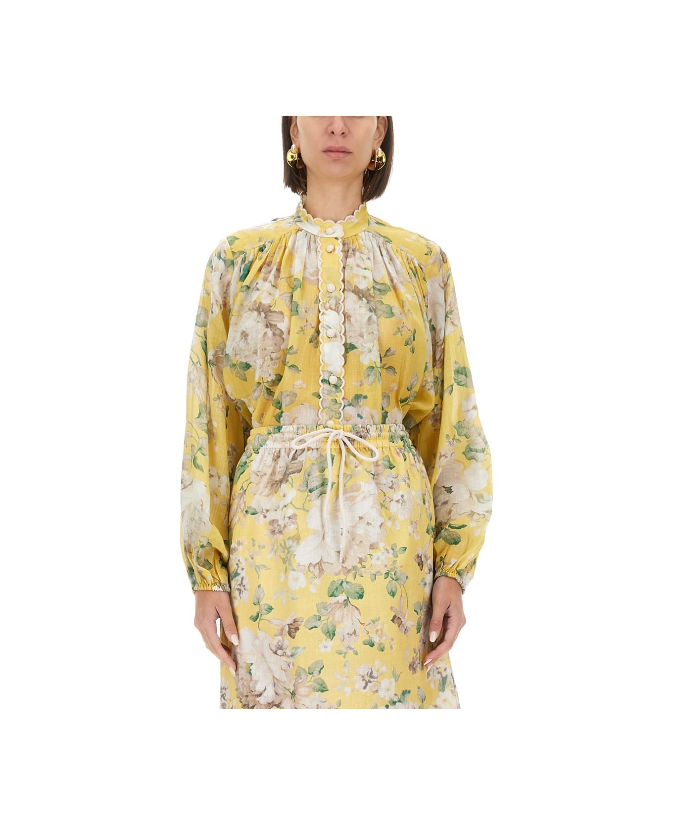 Tシャツ・カットソー Zimmermann SS25 BLOUSE WITH FLORAL PATTERN (0765TRS252 YFL) ZIMMERMANN: Acacia Scallop Blouse, yellow floral – My o My