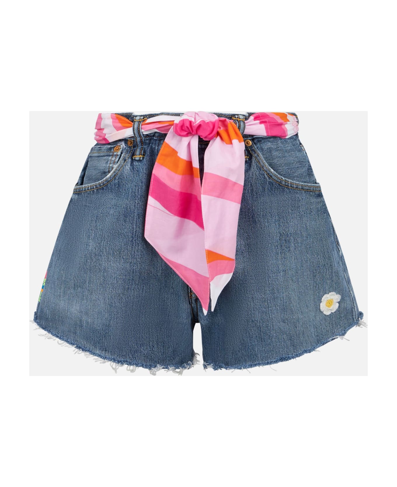 MC2 Saint Barth Woman Upcycled Denim Shorts With Embroidery - PINK