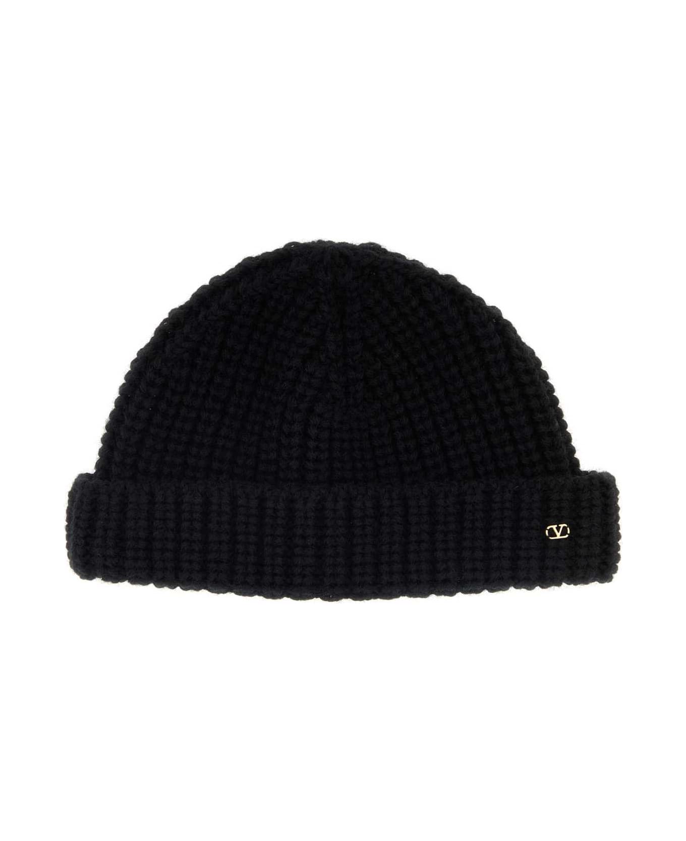 Valentino Garavani Black Wool Beanie Hat - NERO