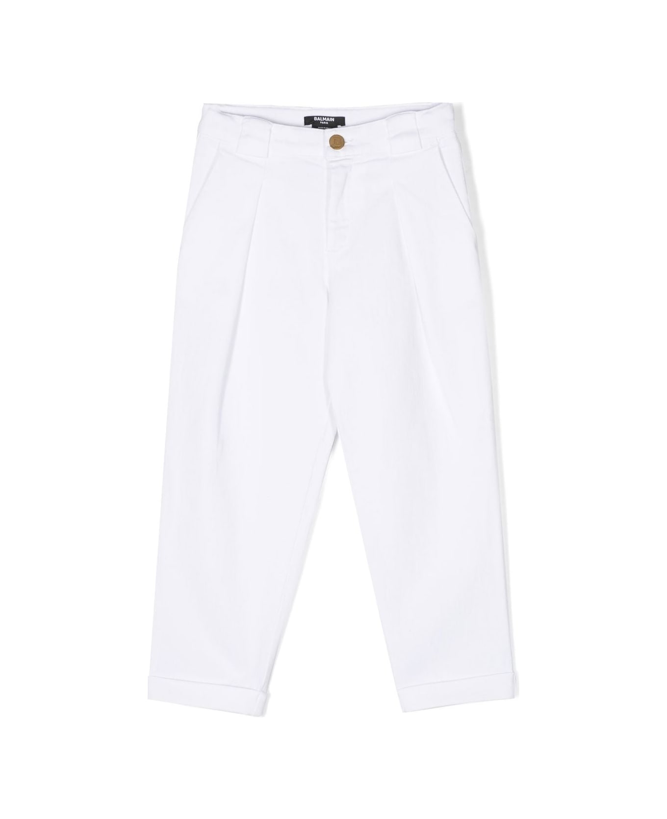 Balmain White Cotton Pants - White ボトムス