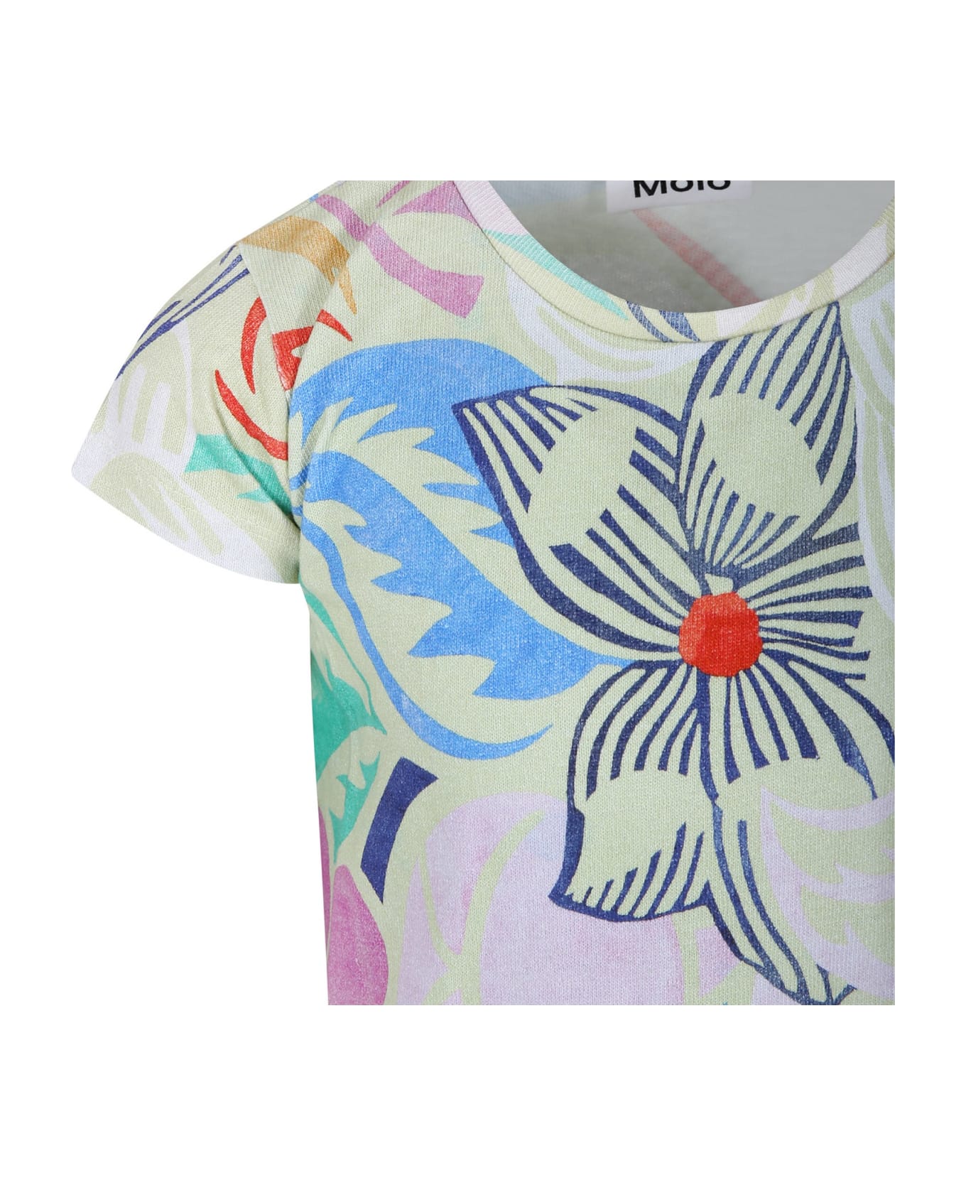 Molo Multicolor T-shirt For Girl With A Floral Pattern - Ivory