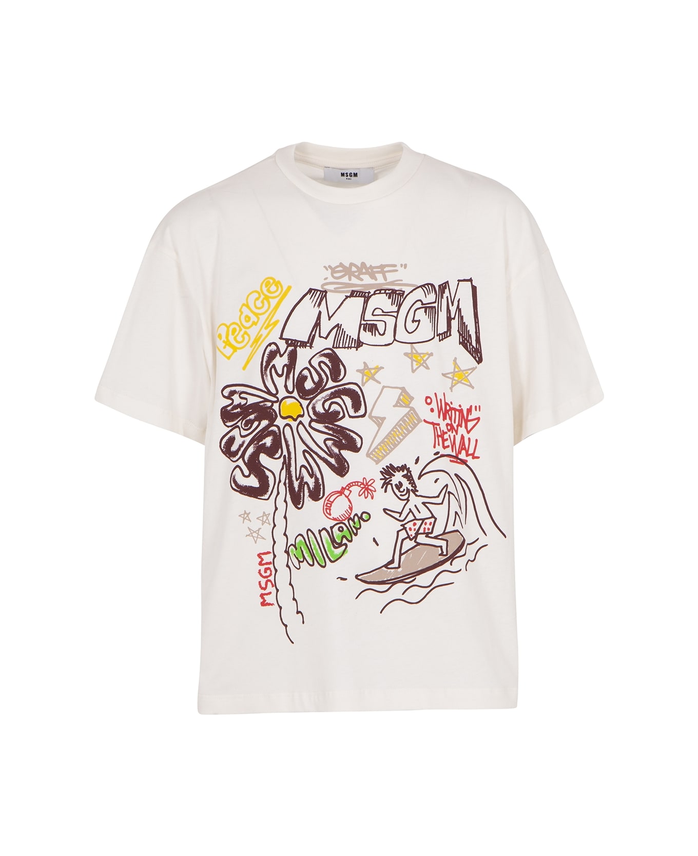 MSGM T-shirt With Graphic Print - Crema Tシャツ＆ポロシャツ